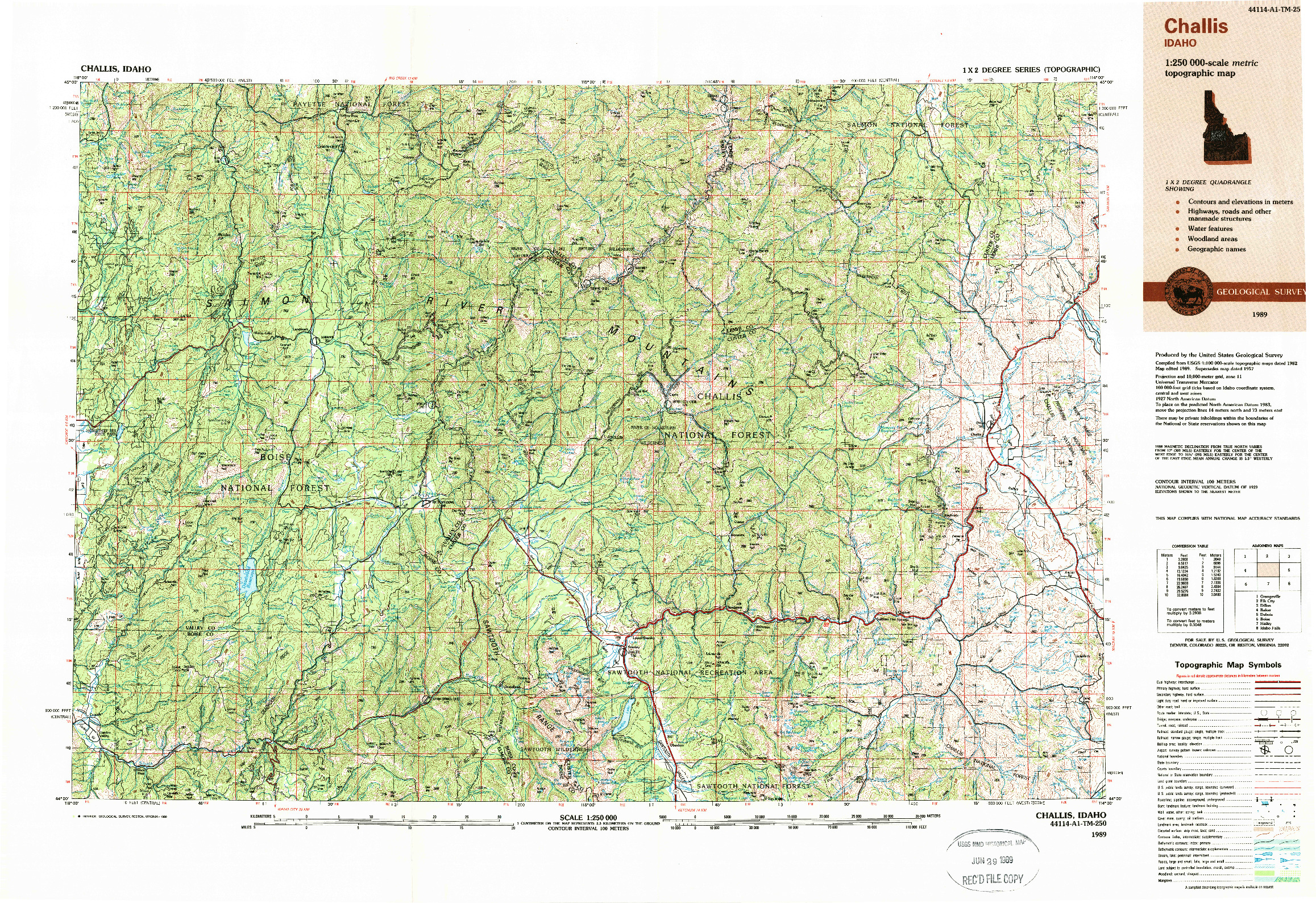 USGS 1:250000-SCALE QUADRANGLE FOR CHALLIS, ID 1989