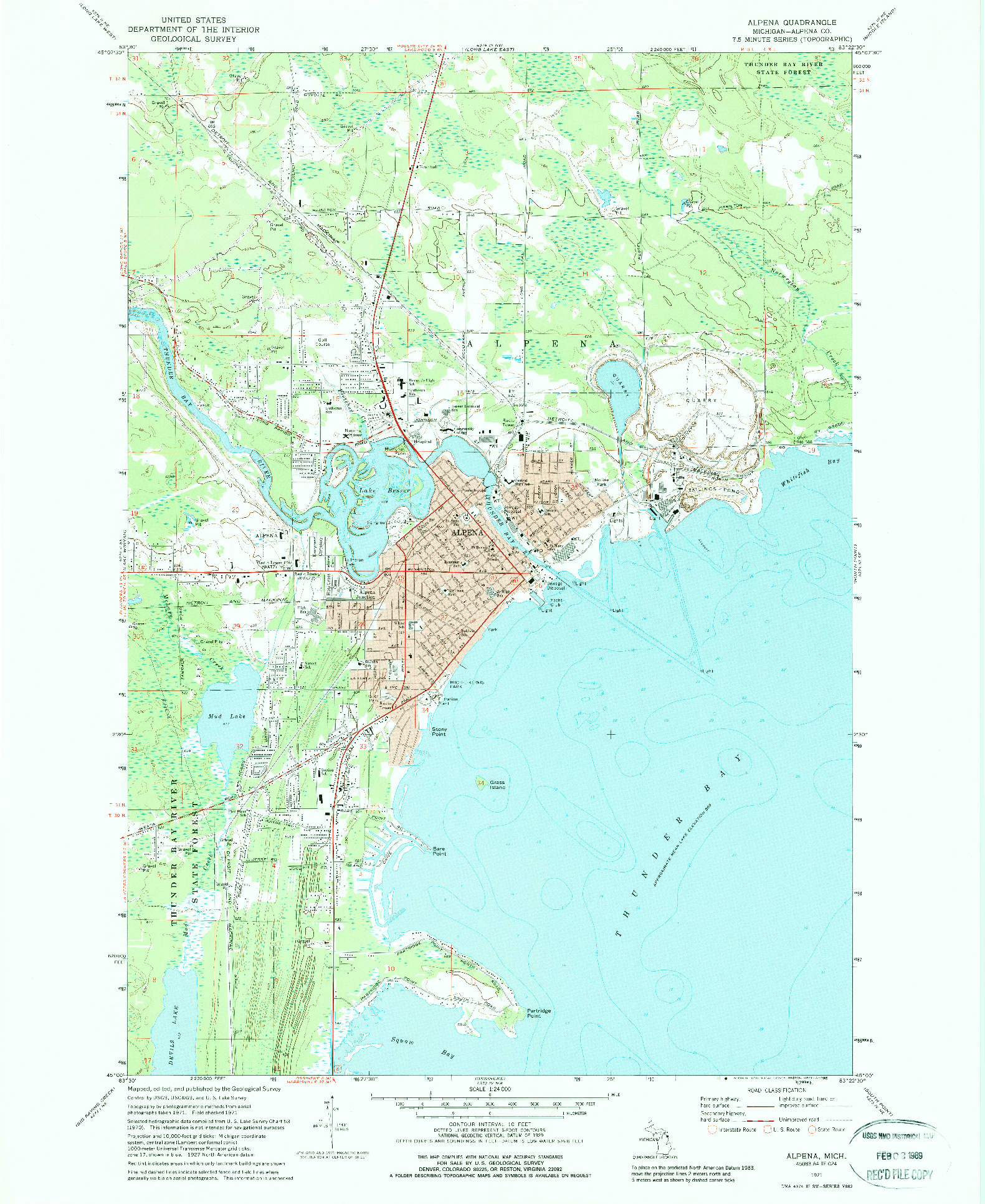 USGS 1:24000-SCALE QUADRANGLE FOR ALPENA, MI 1971