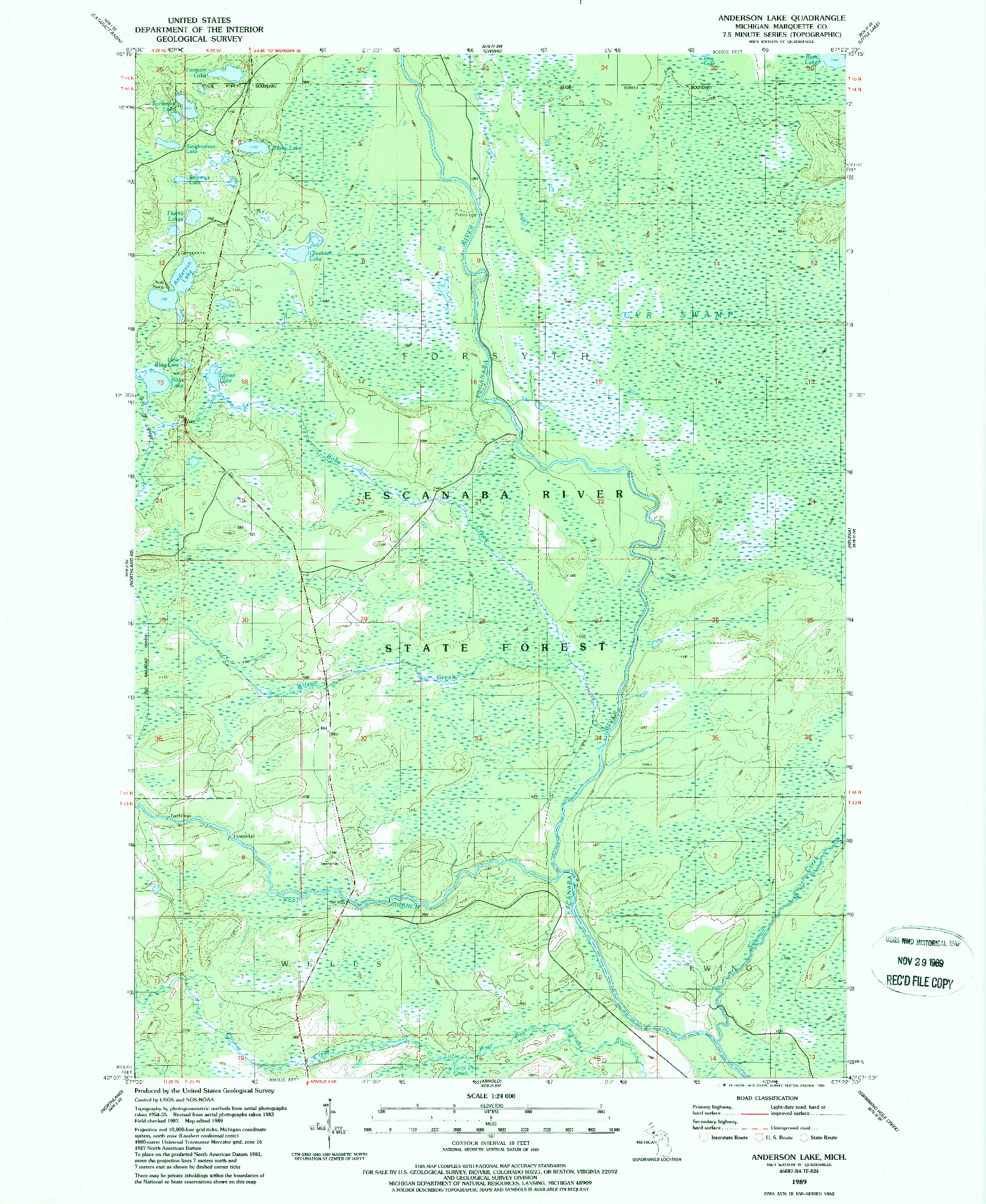 USGS 1:24000-SCALE QUADRANGLE FOR ANDERSON LAKE, MI 1989