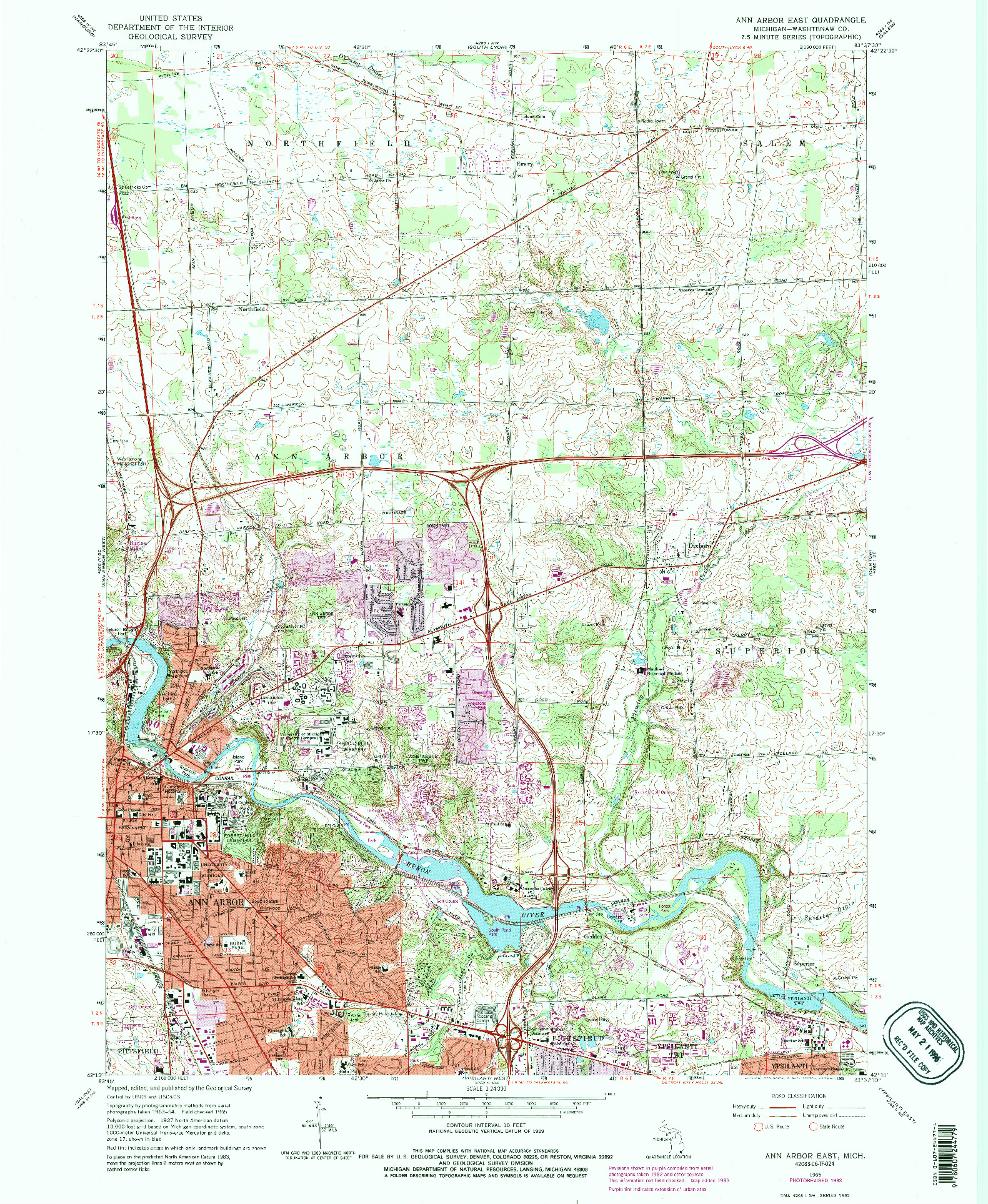 USGS 1:24000-SCALE QUADRANGLE FOR ANN ARBOR EAST, MI 1965