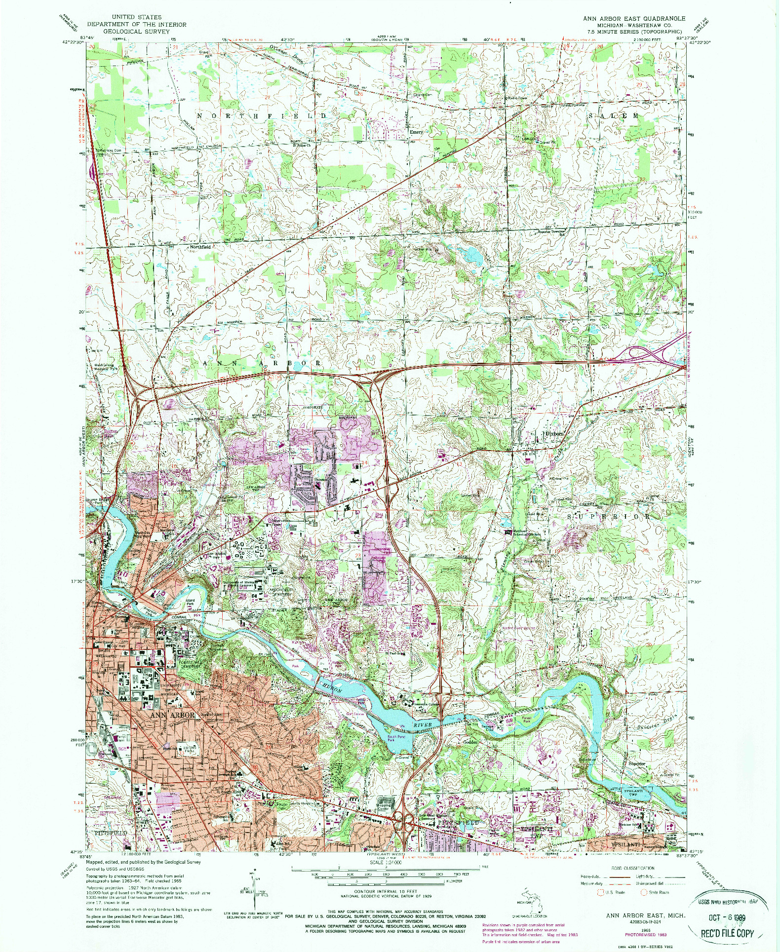 USGS 1:24000-SCALE QUADRANGLE FOR ANN ARBOR EAST, MI 1965