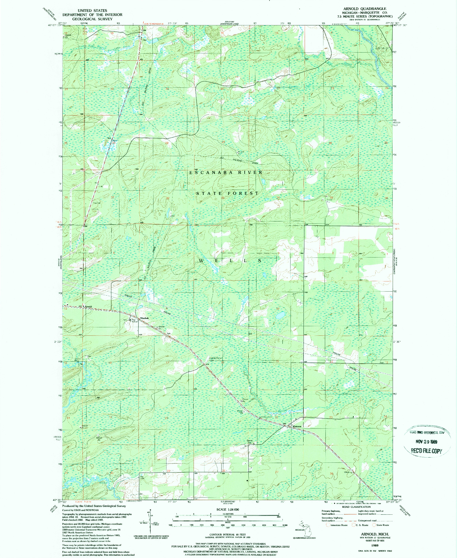 USGS 1:24000-SCALE QUADRANGLE FOR ARNOLD, MI 1989