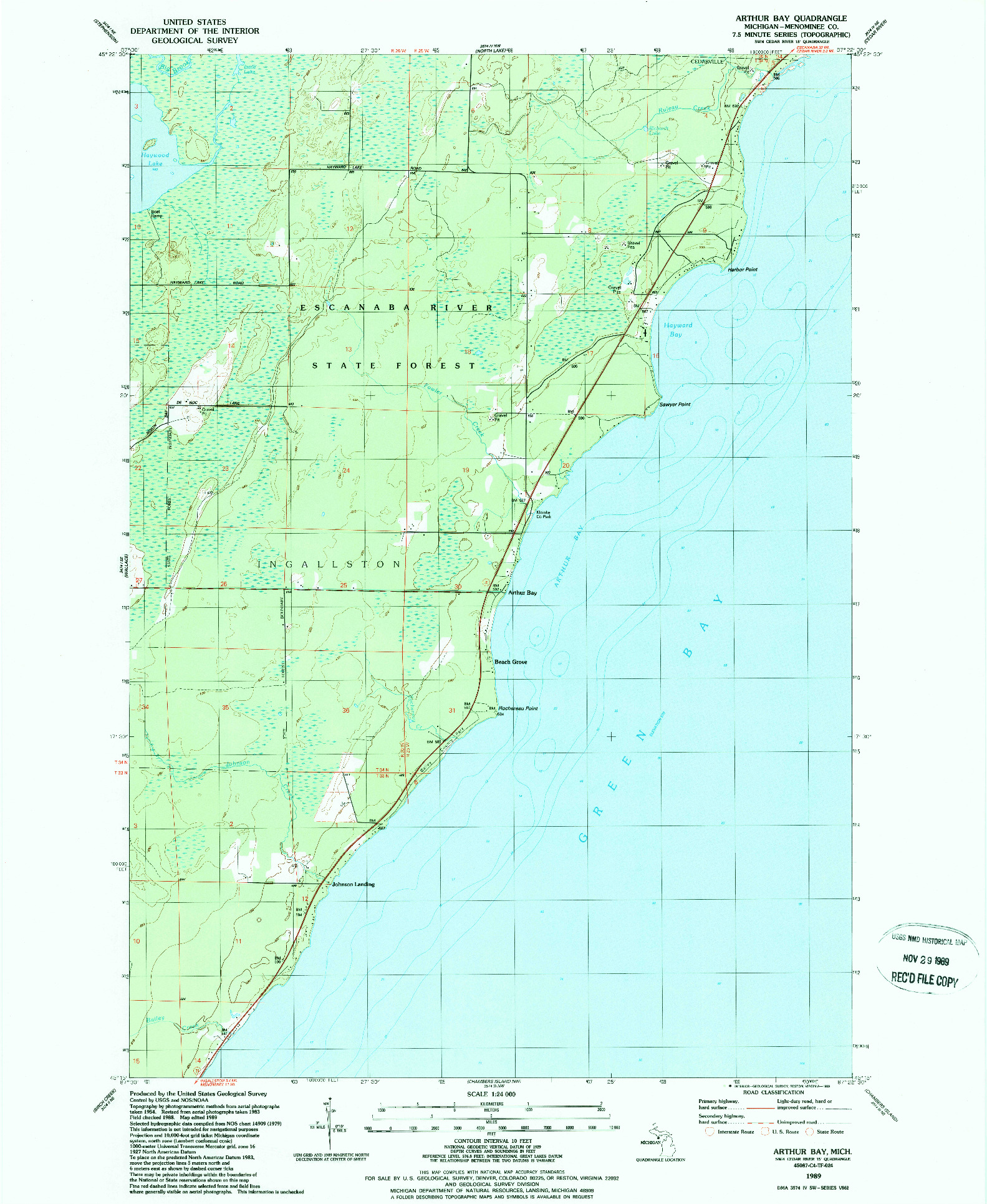 USGS 1:24000-SCALE QUADRANGLE FOR ARTHUR BAY, MI 1989