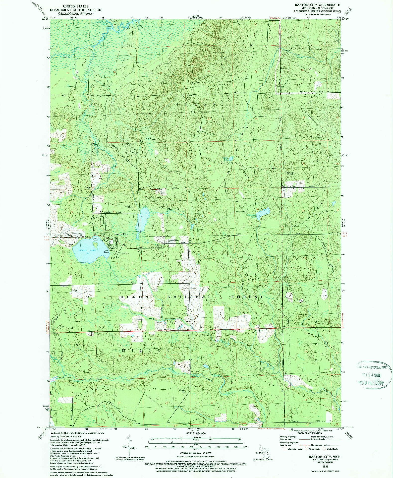 USGS 1:24000-SCALE QUADRANGLE FOR BARTON CITY, MI 1989