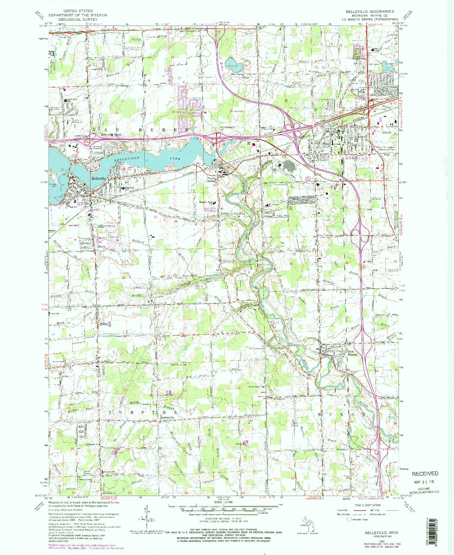 USGS 1:24000-SCALE QUADRANGLE FOR BELLEVILLE, MI 1967