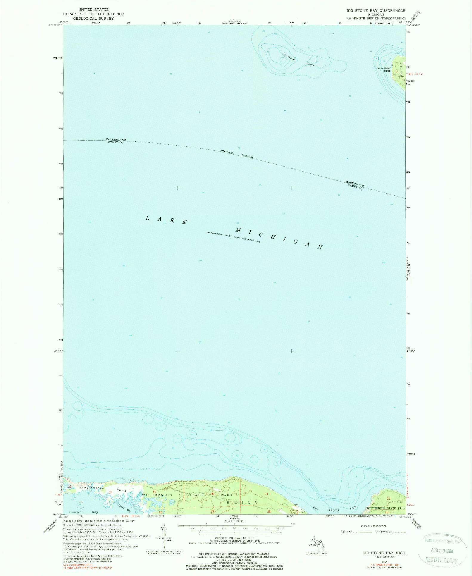 USGS 1:24000-SCALE QUADRANGLE FOR BIG STONE BAY, MI 1964