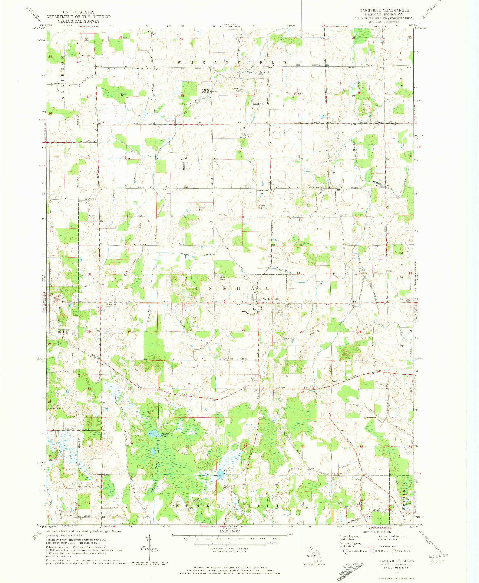 USGS 1:24000-SCALE QUADRANGLE FOR DANSVILLE, MI 1970