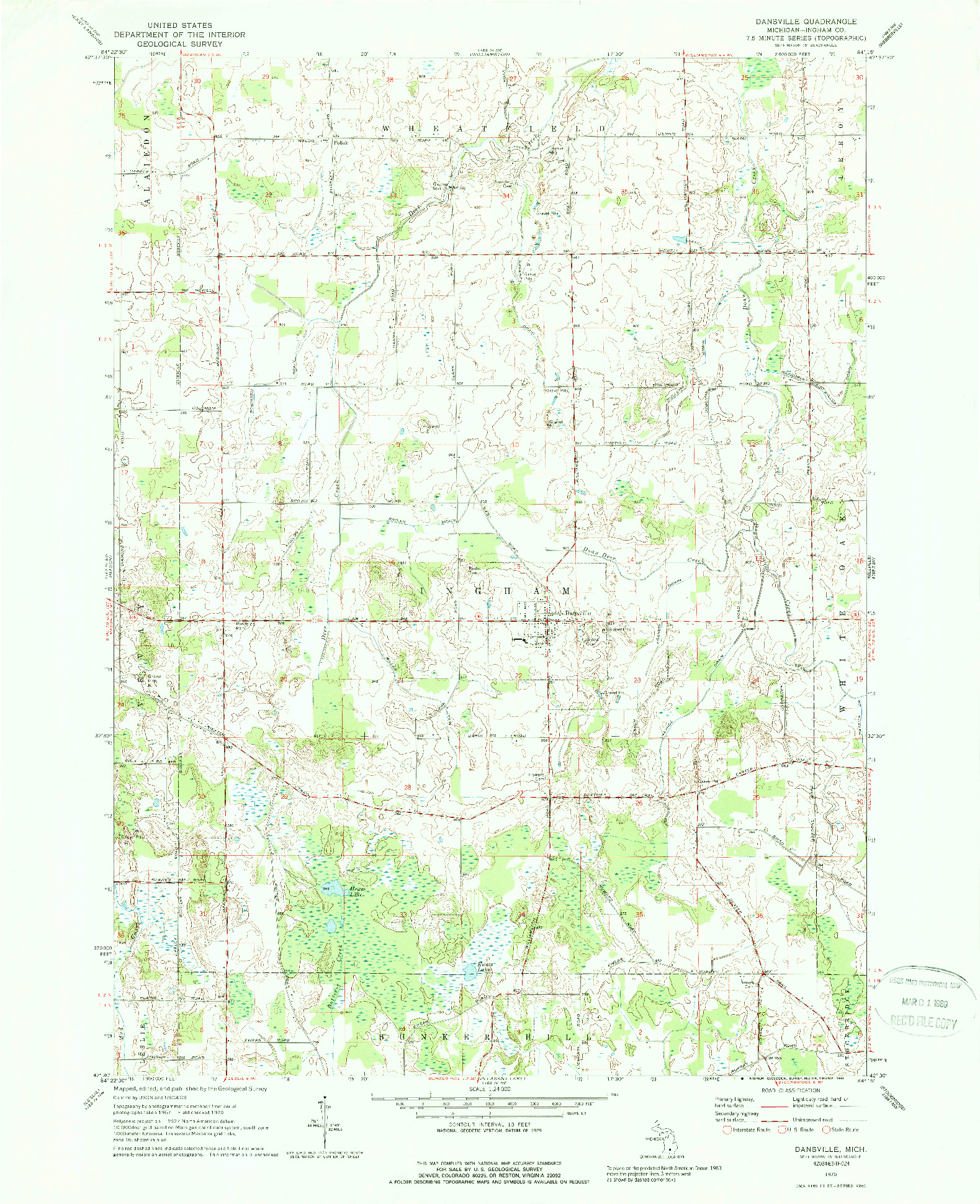 USGS 1:24000-SCALE QUADRANGLE FOR DANSVILLE, MI 1970