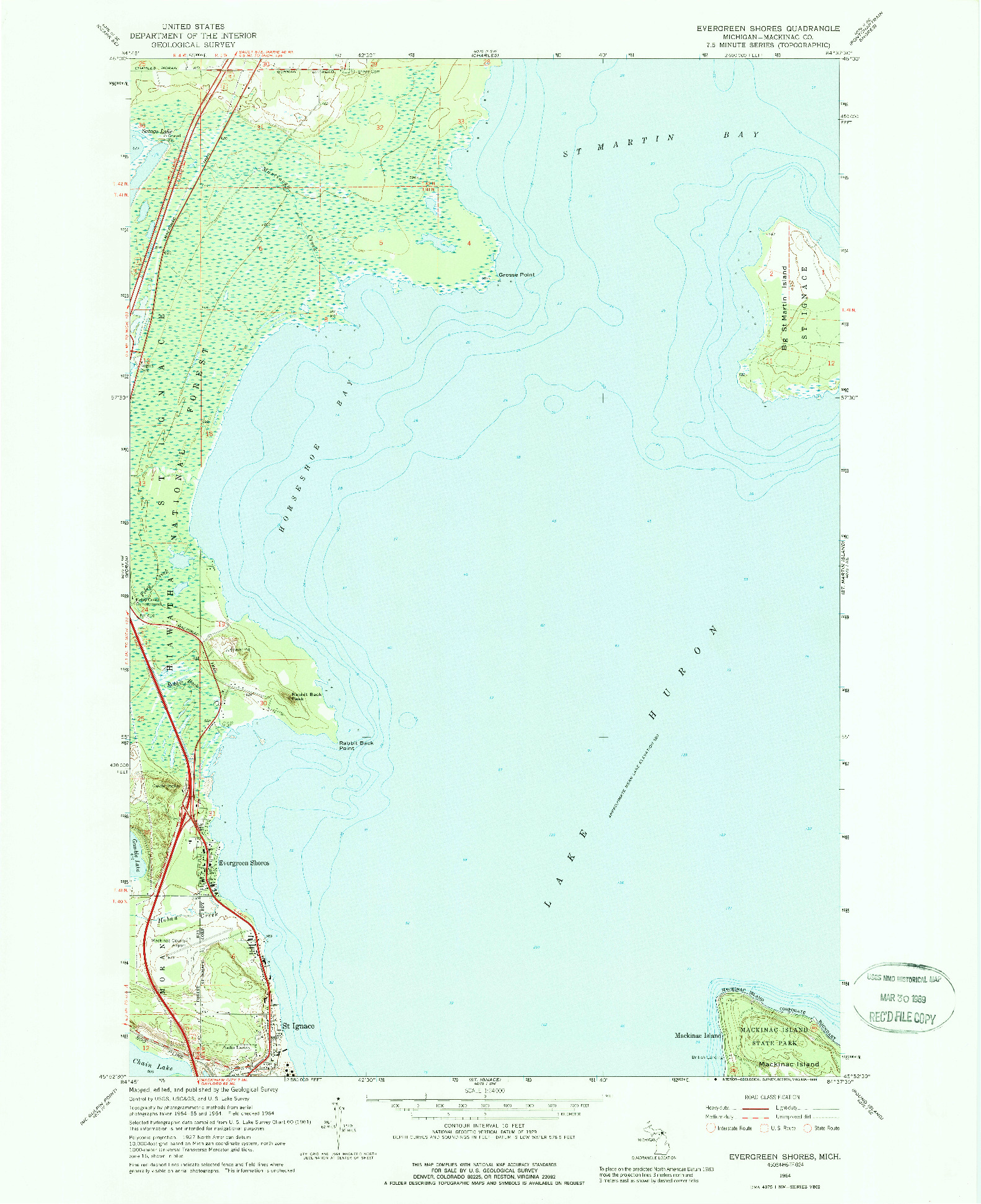 USGS 1:24000-SCALE QUADRANGLE FOR EVERGREEN SHORES, MI 1964