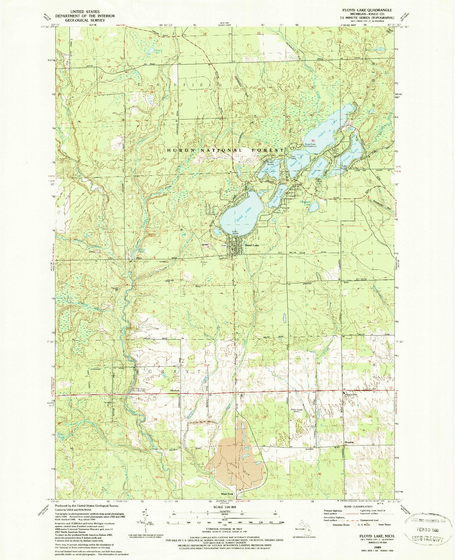USGS 1:24000-SCALE QUADRANGLE FOR FLOYD LAKE, MI 1989