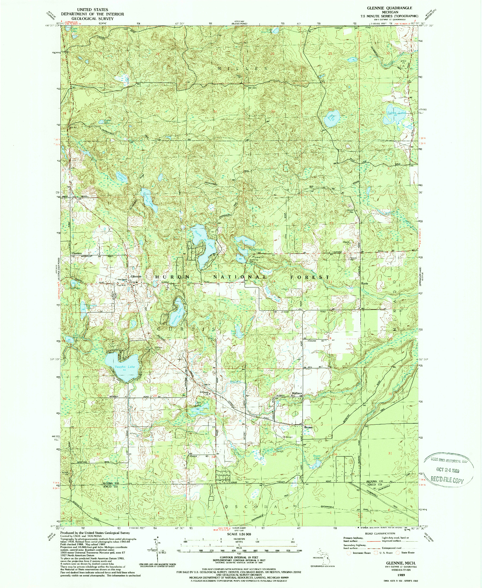 USGS 1:24000-SCALE QUADRANGLE FOR GLENNIE, MI 1989
