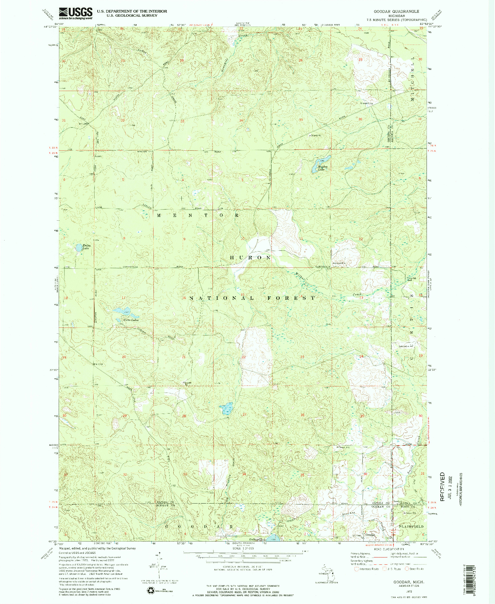 USGS 1:24000-SCALE QUADRANGLE FOR GOODAR, MI 1972