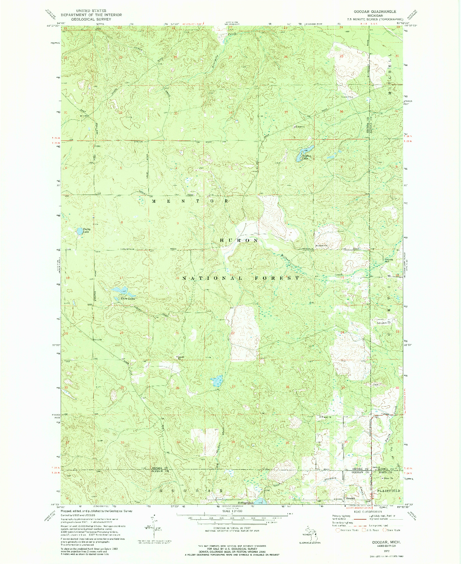 USGS 1:24000-SCALE QUADRANGLE FOR GOODAR, MI 1972