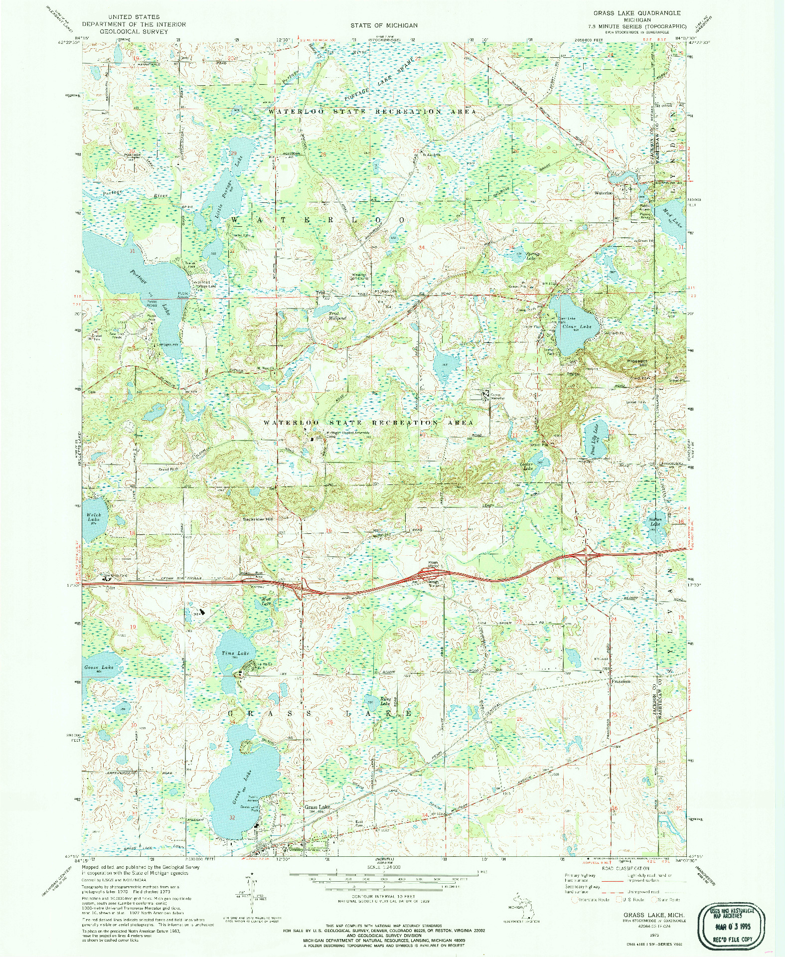 USGS 1:24000-SCALE QUADRANGLE FOR GRASS LAKE, MI 1973