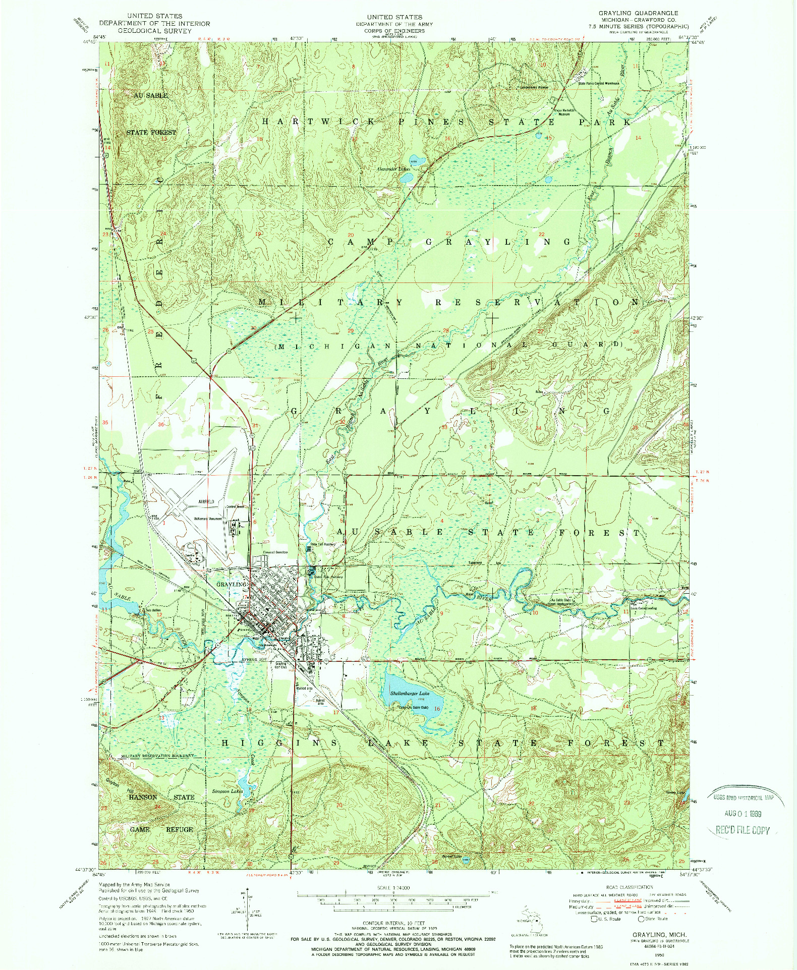 USGS 1:24000-SCALE QUADRANGLE FOR GRAYLING, MI 1950