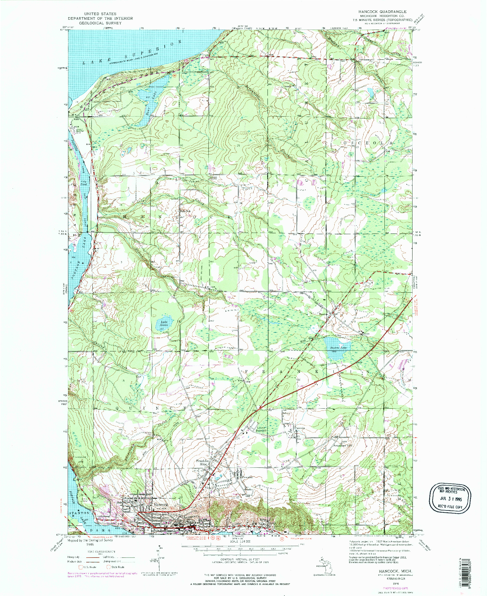 USGS 1:24000-SCALE QUADRANGLE FOR HANCOCK, MI 1946