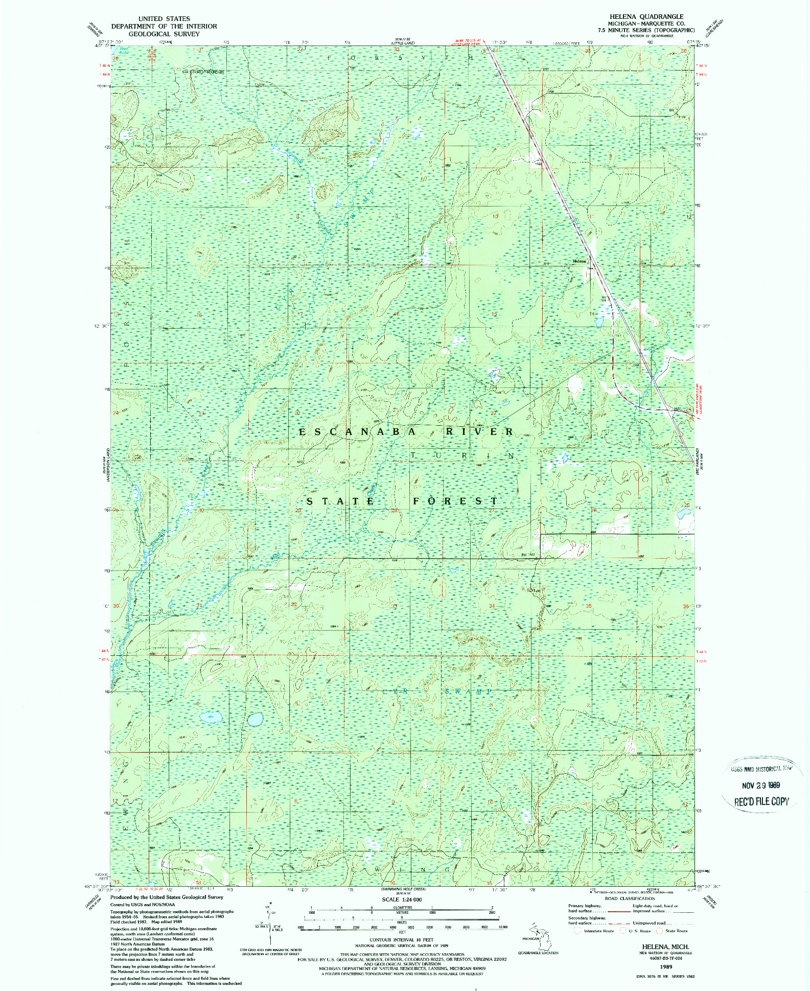USGS 1:24000-SCALE QUADRANGLE FOR HELENA, MI 1989
