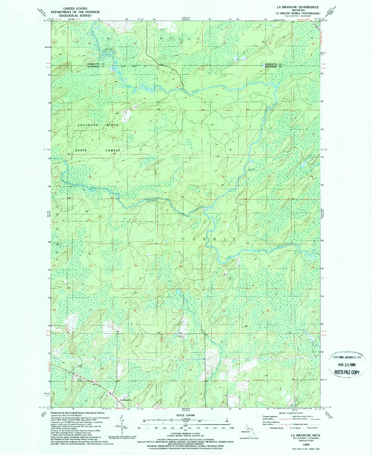 USGS 1:24000-SCALE QUADRANGLE FOR LA BRANCHE, MI 1989