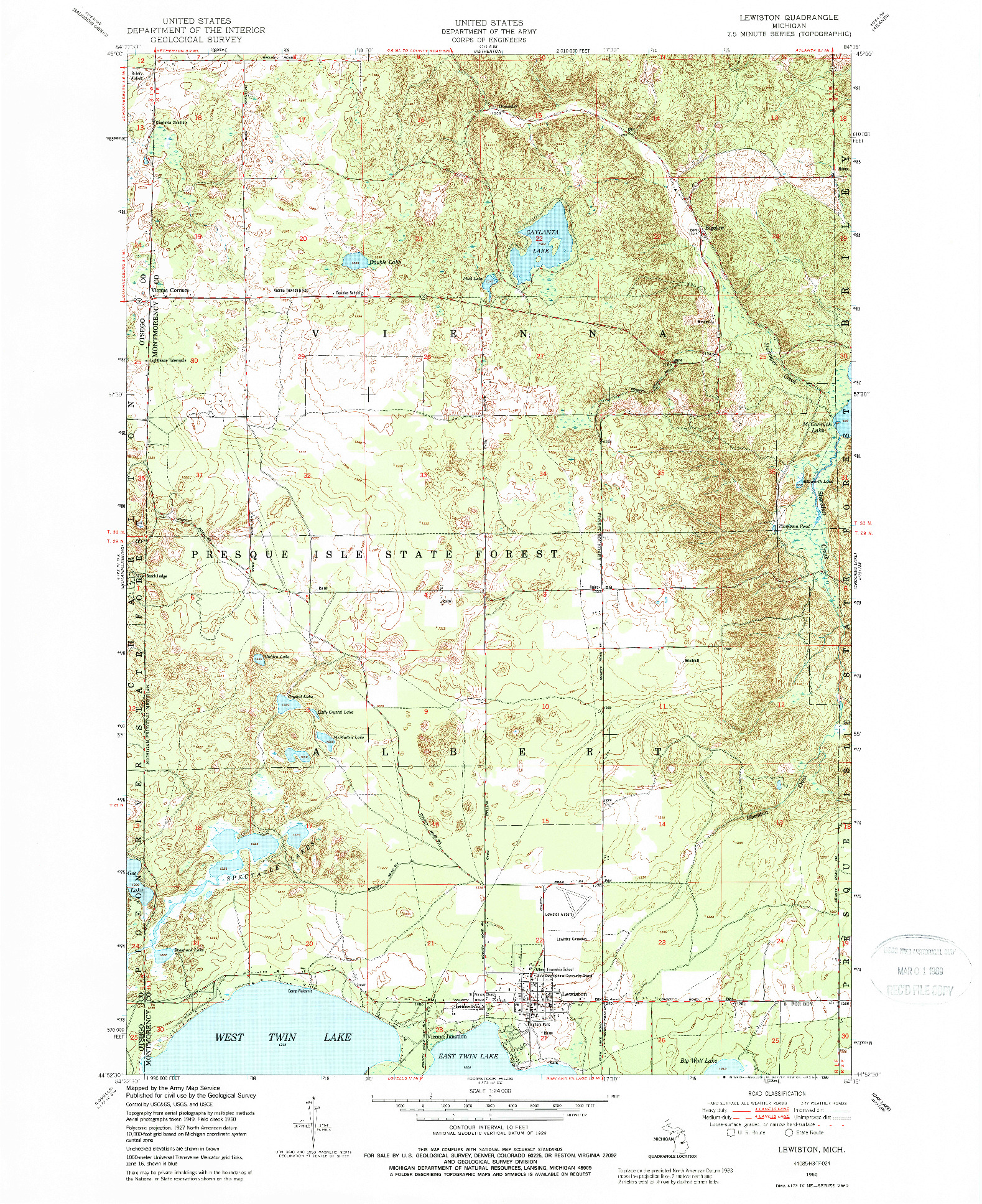 USGS 1:24000-SCALE QUADRANGLE FOR LEWISTON, MI 1950
