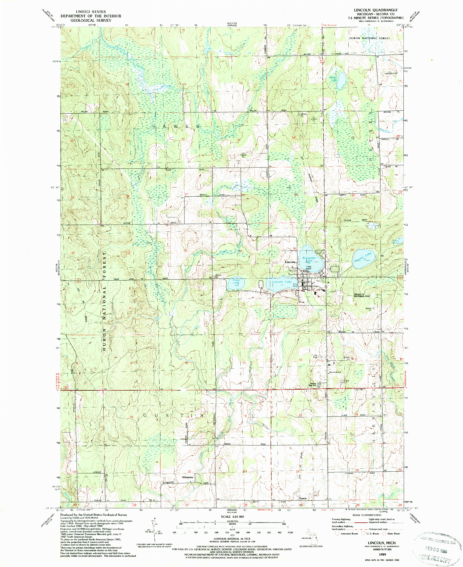 USGS 1:24000-SCALE QUADRANGLE FOR LINCOLN, MI 1989