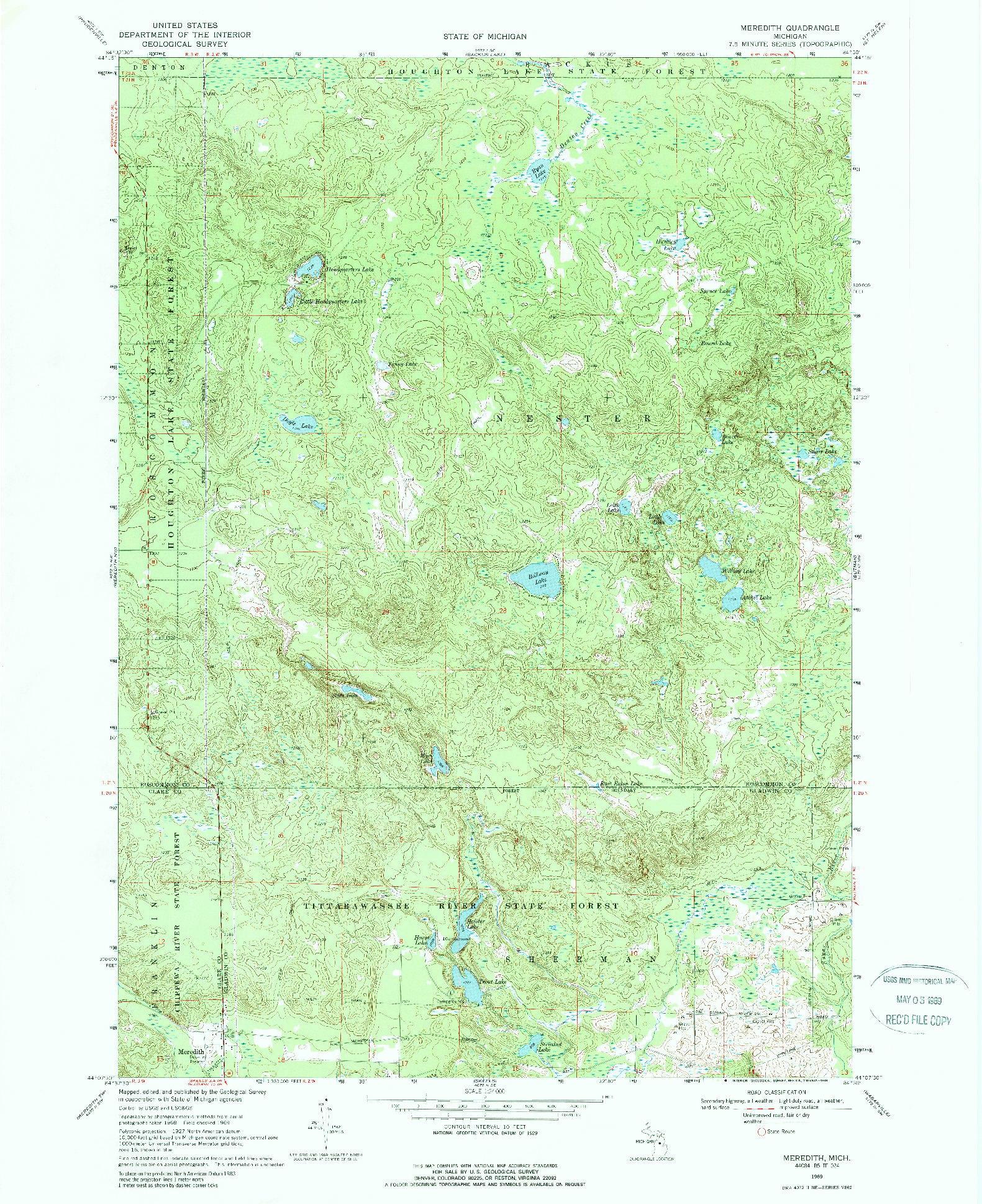 USGS 1:24000-SCALE QUADRANGLE FOR MEREDITH, MI 1969