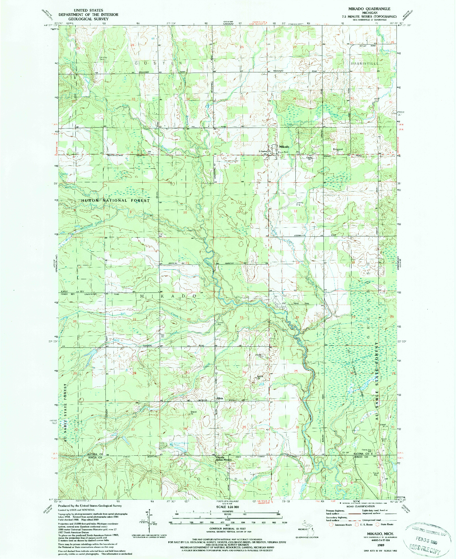 USGS 1:24000-SCALE QUADRANGLE FOR MIKADO, MI 1989