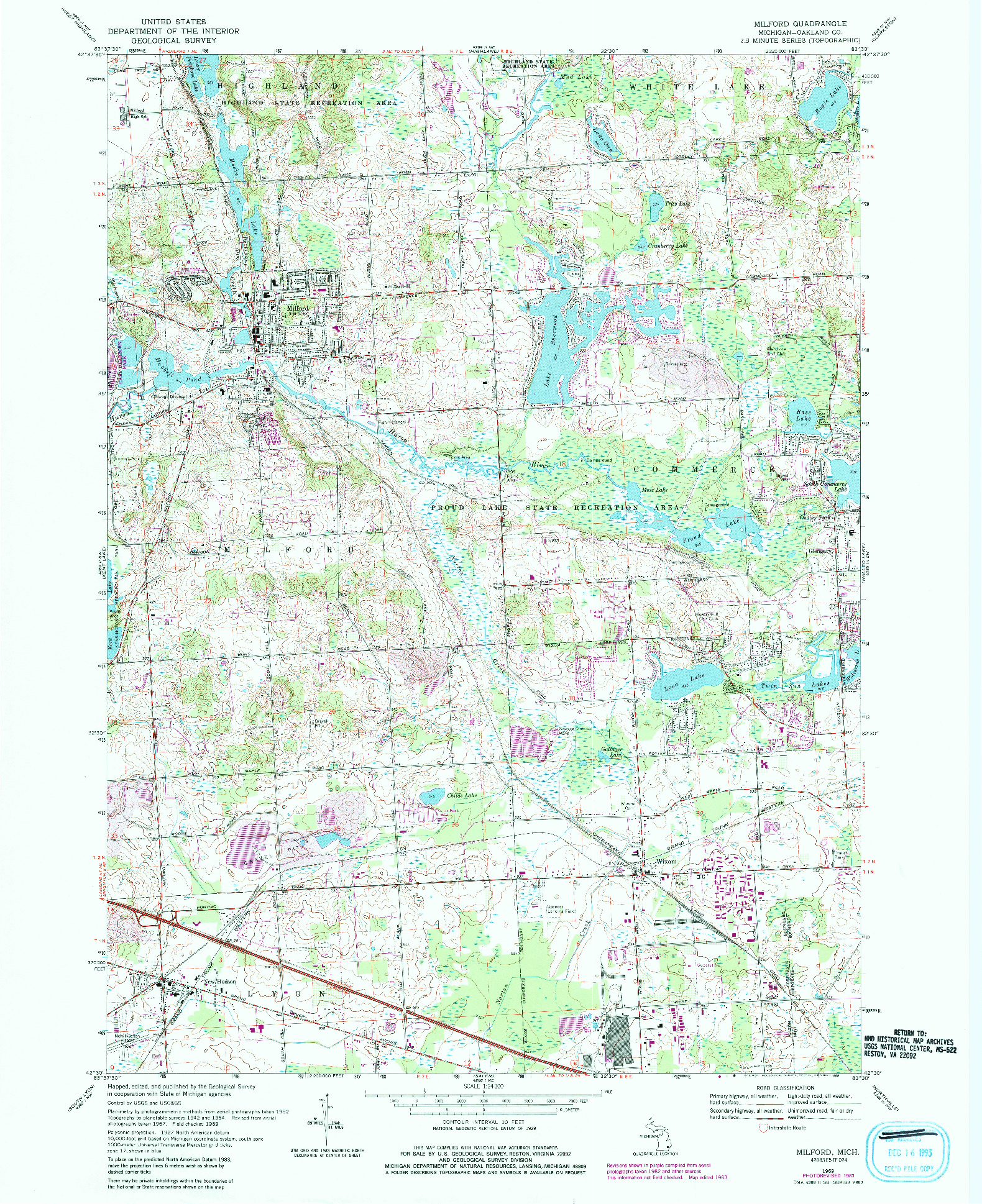 USGS 1:24000-SCALE QUADRANGLE FOR MILFORD, MI 1969