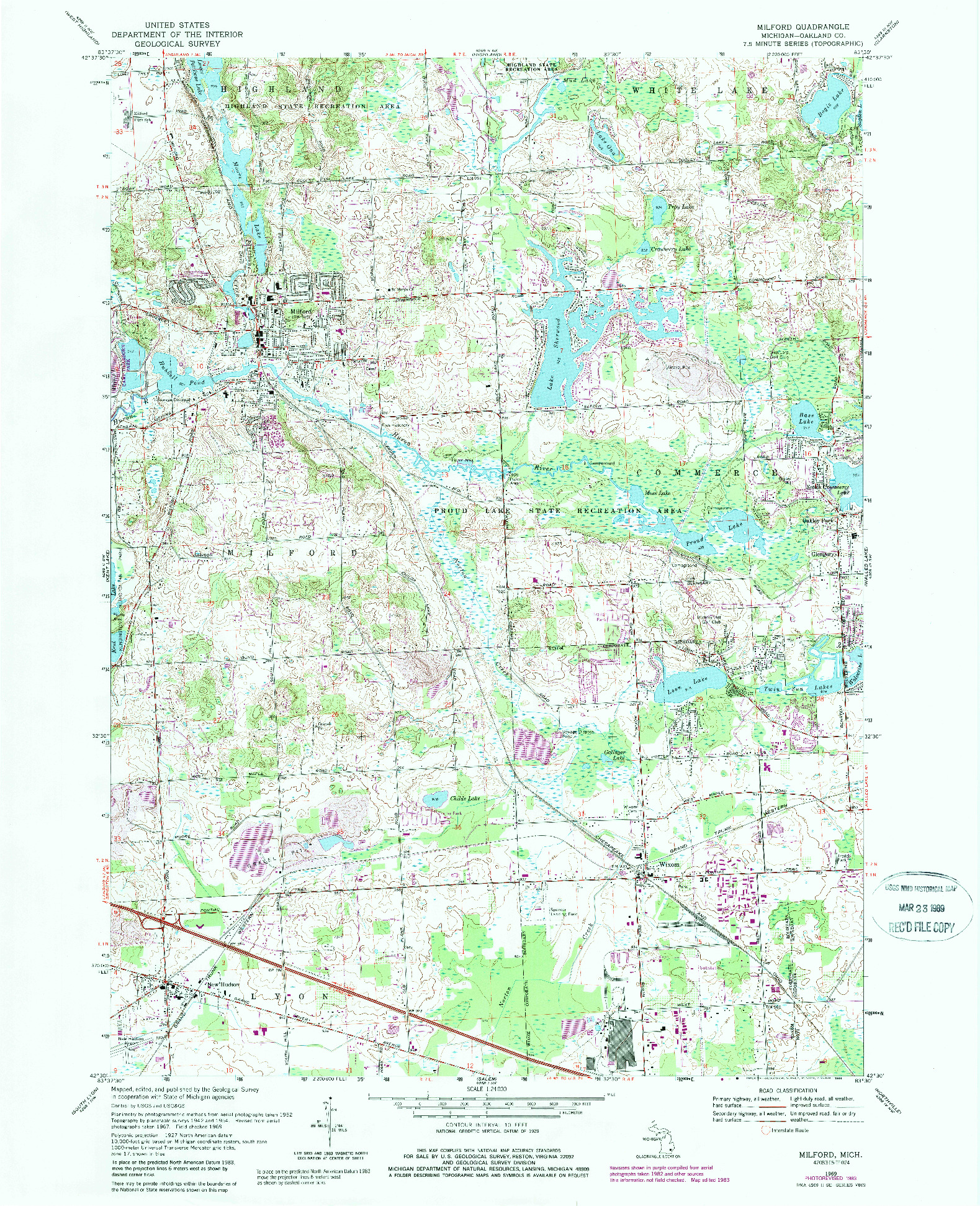 USGS 1:24000-SCALE QUADRANGLE FOR MILFORD, MI 1969