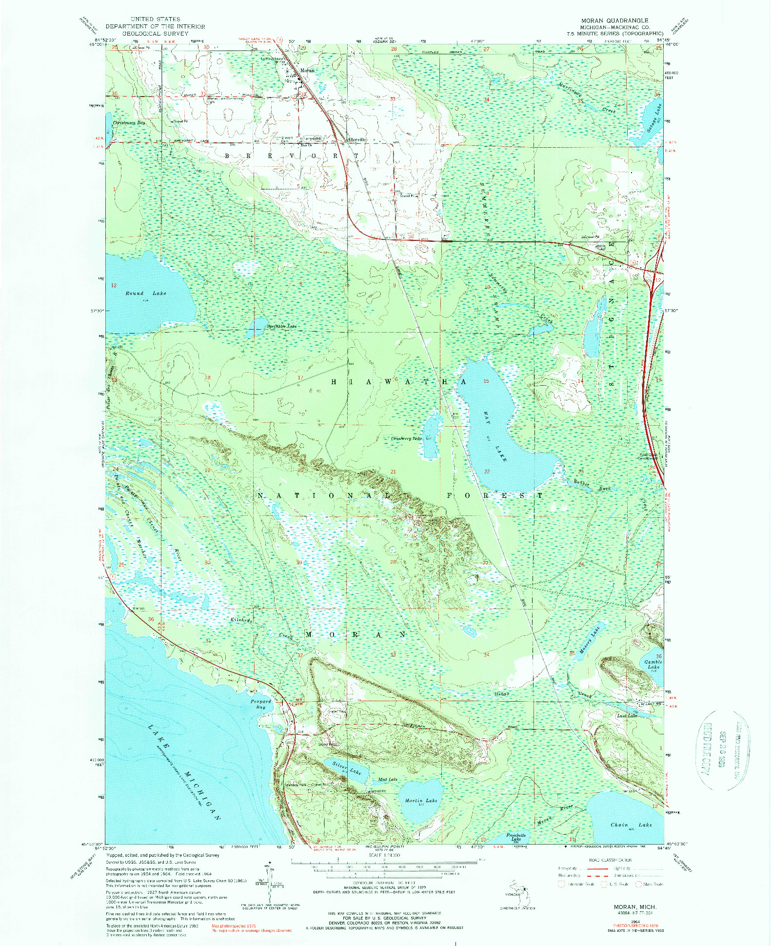 USGS 1:24000-SCALE QUADRANGLE FOR MORAN, MI 1964