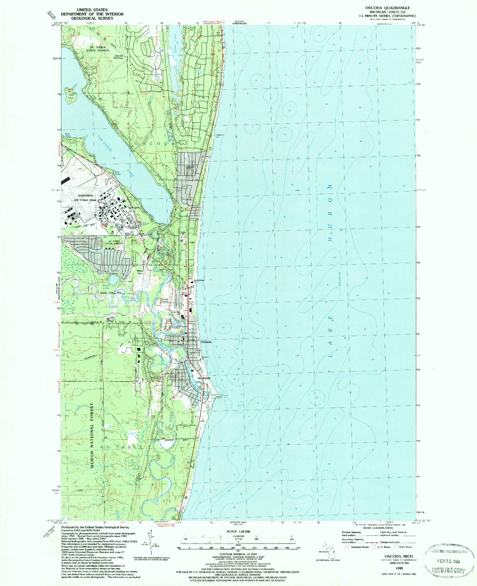 USGS 1:24000-SCALE QUADRANGLE FOR OSCODA, MI 1989