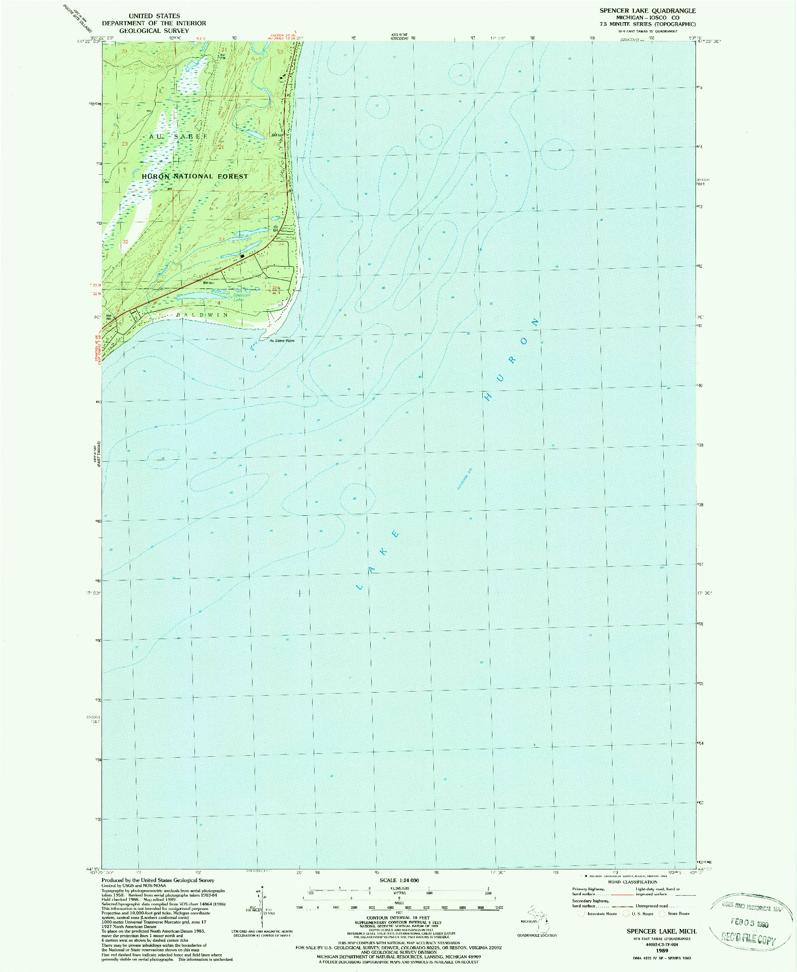 USGS 1:24000-SCALE QUADRANGLE FOR SPENCER LAKE, MI 1989