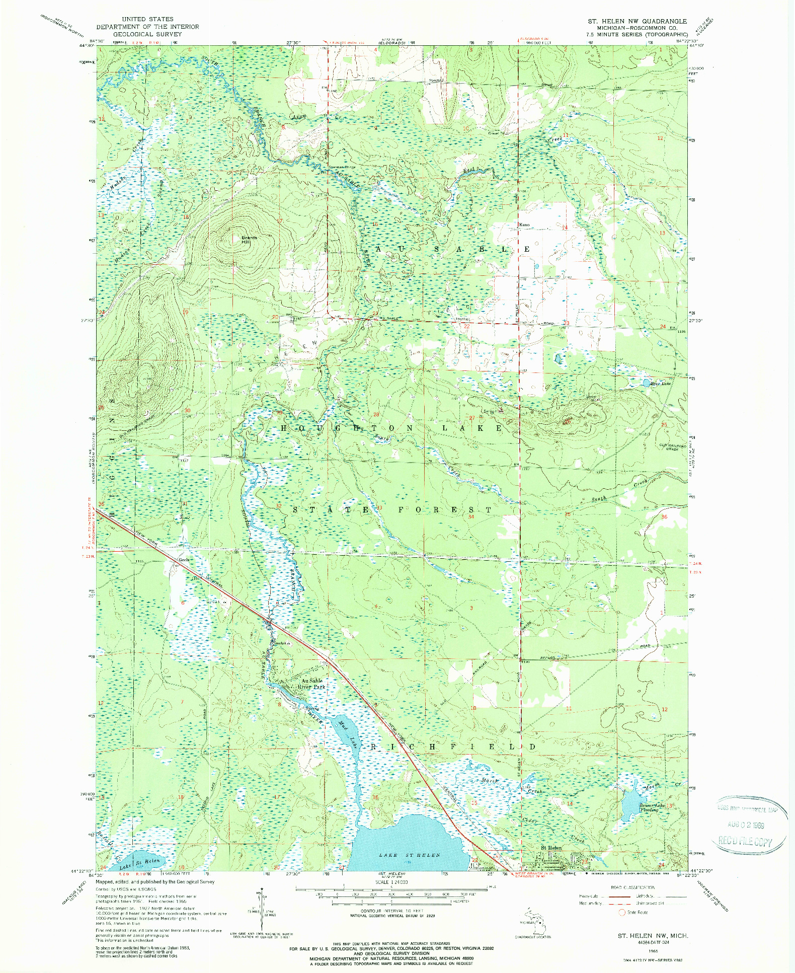 USGS 1:24000-SCALE QUADRANGLE FOR ST. HELEN NW, MI 1965