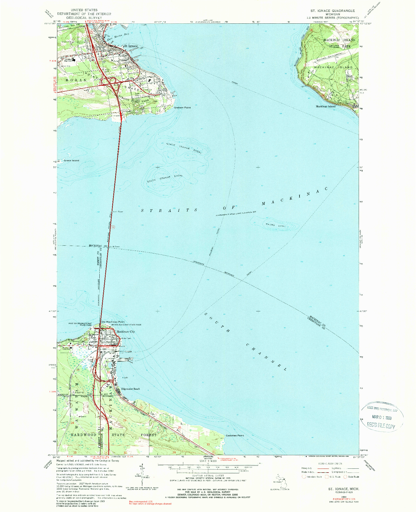 USGS 1:24000-SCALE QUADRANGLE FOR ST. IGNACE, MI 1964