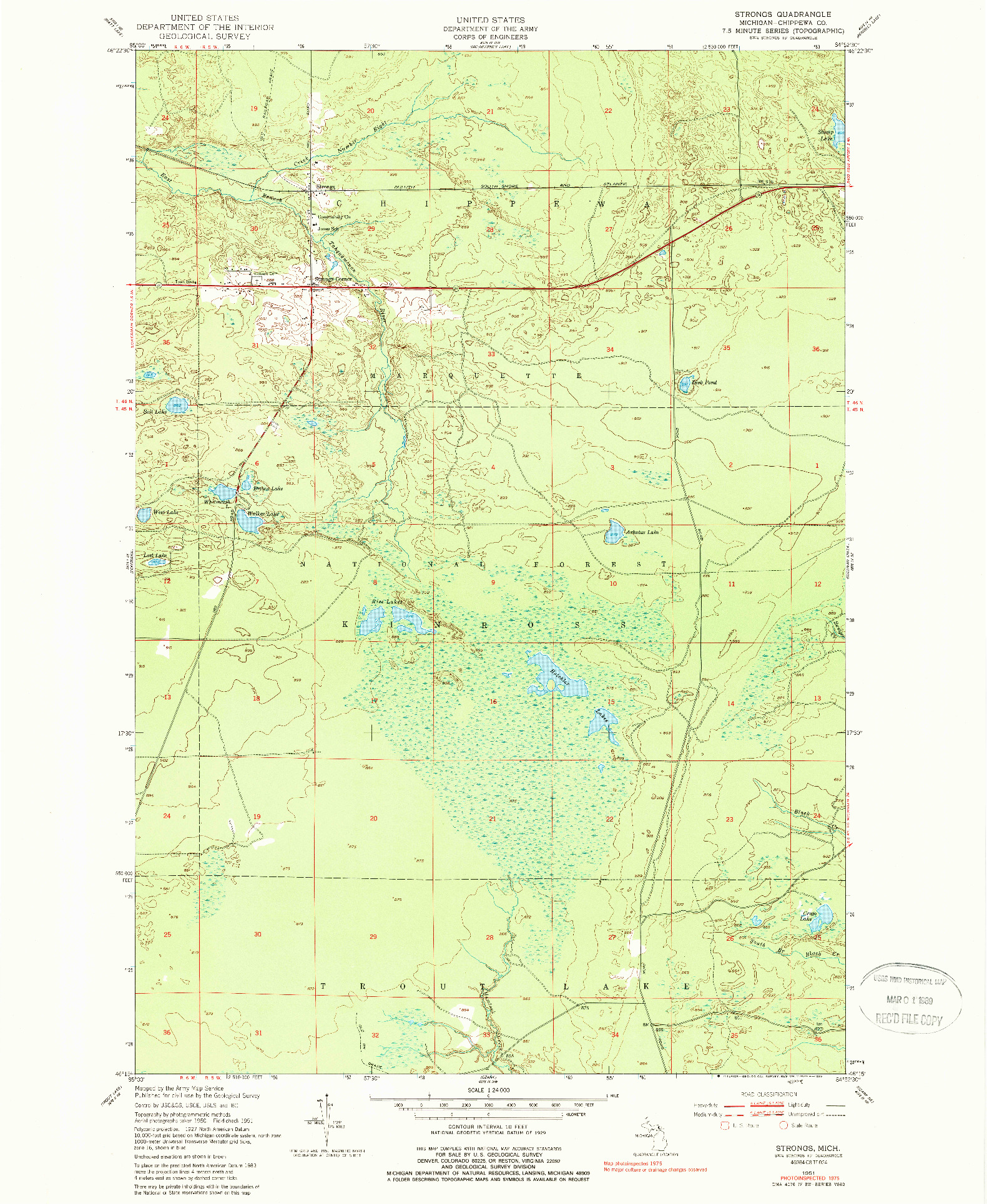 USGS 1:24000-SCALE QUADRANGLE FOR STRONGS, MI 1951