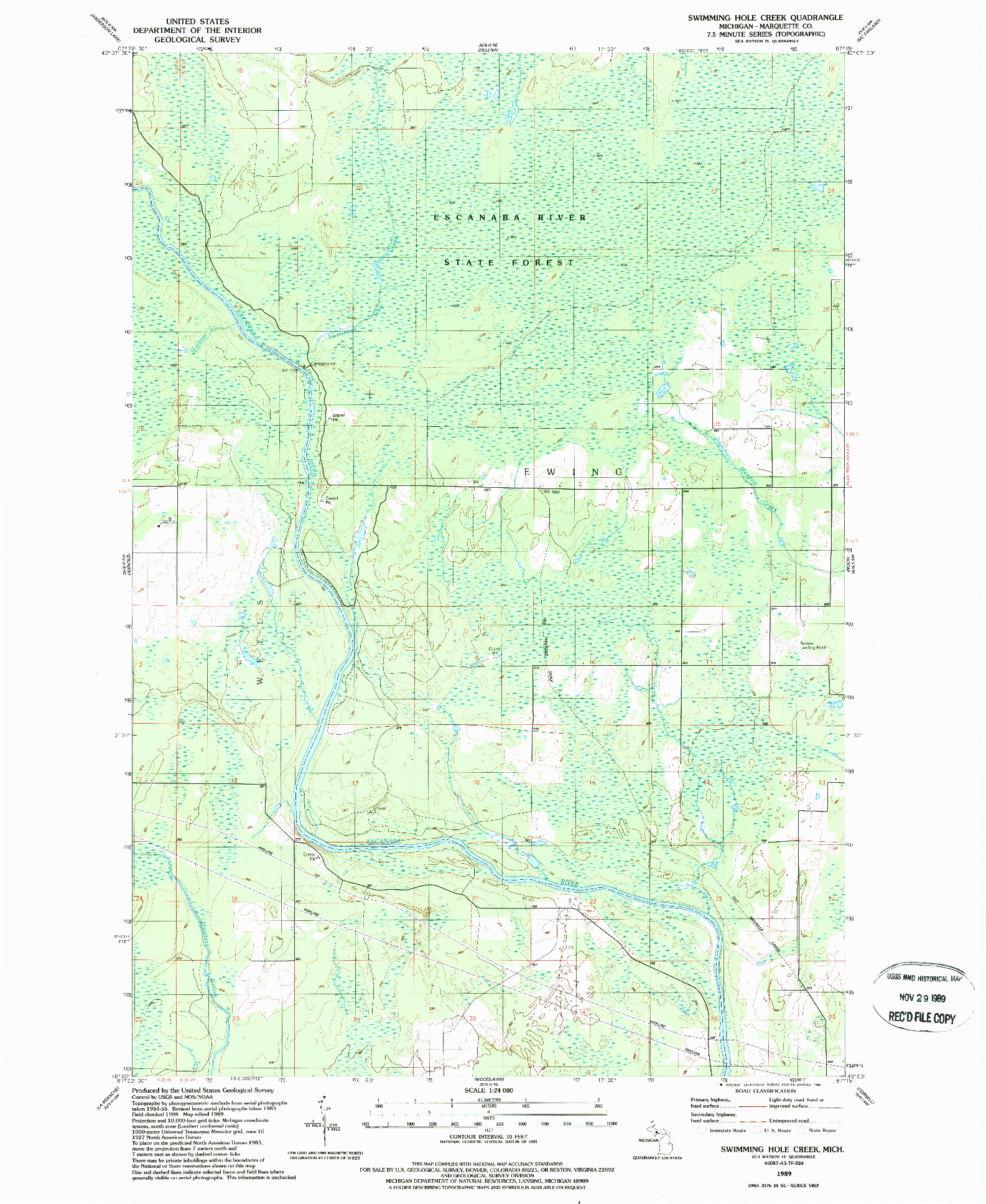 USGS 1:24000-SCALE QUADRANGLE FOR SWIMMING HOLE CREEK, MI 1989