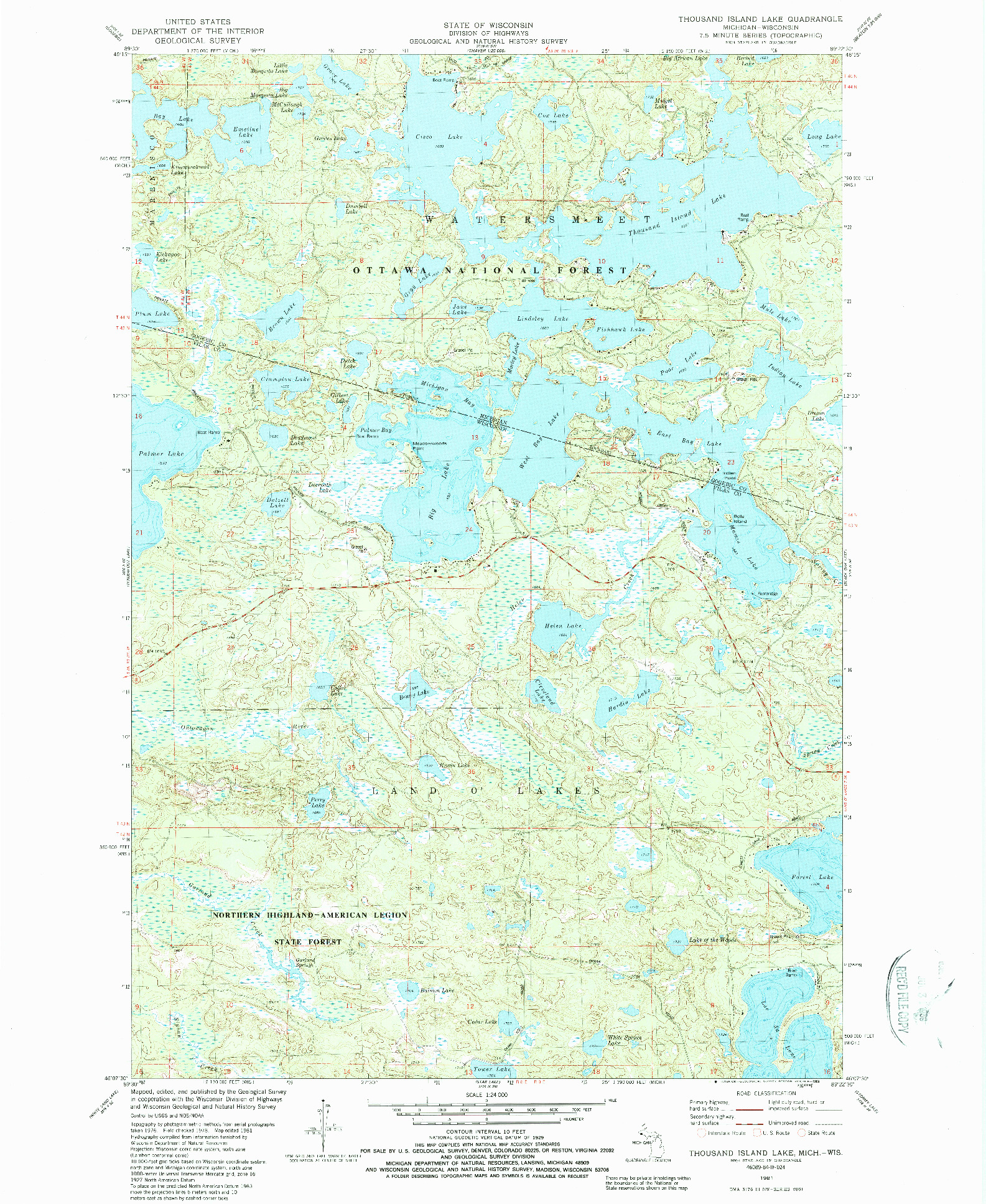 USGS 1:24000-SCALE QUADRANGLE FOR THOUSAND ISLAND LAKE, MI 1981