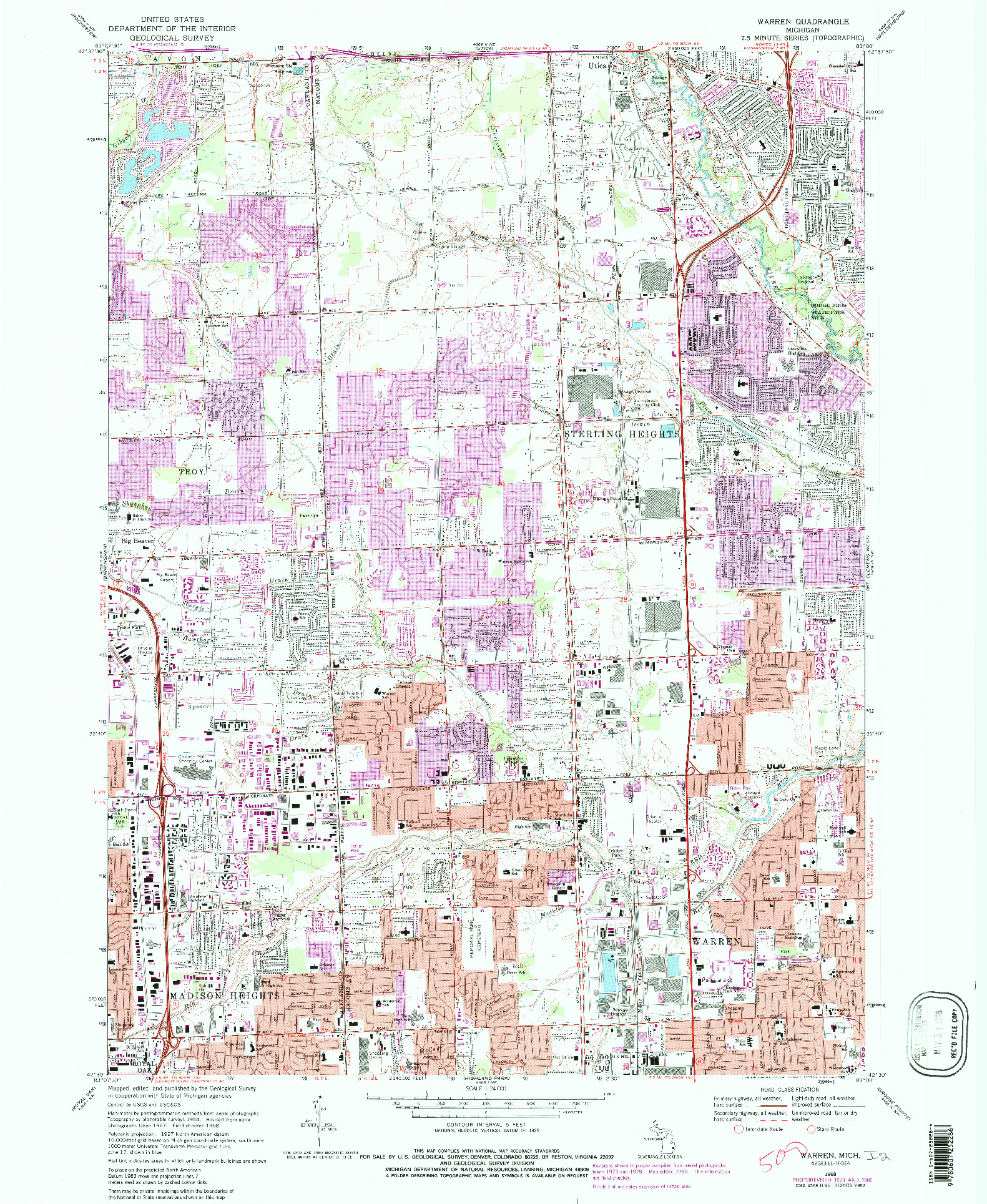 USGS 1:24000-SCALE QUADRANGLE FOR WARREN, MI 1968