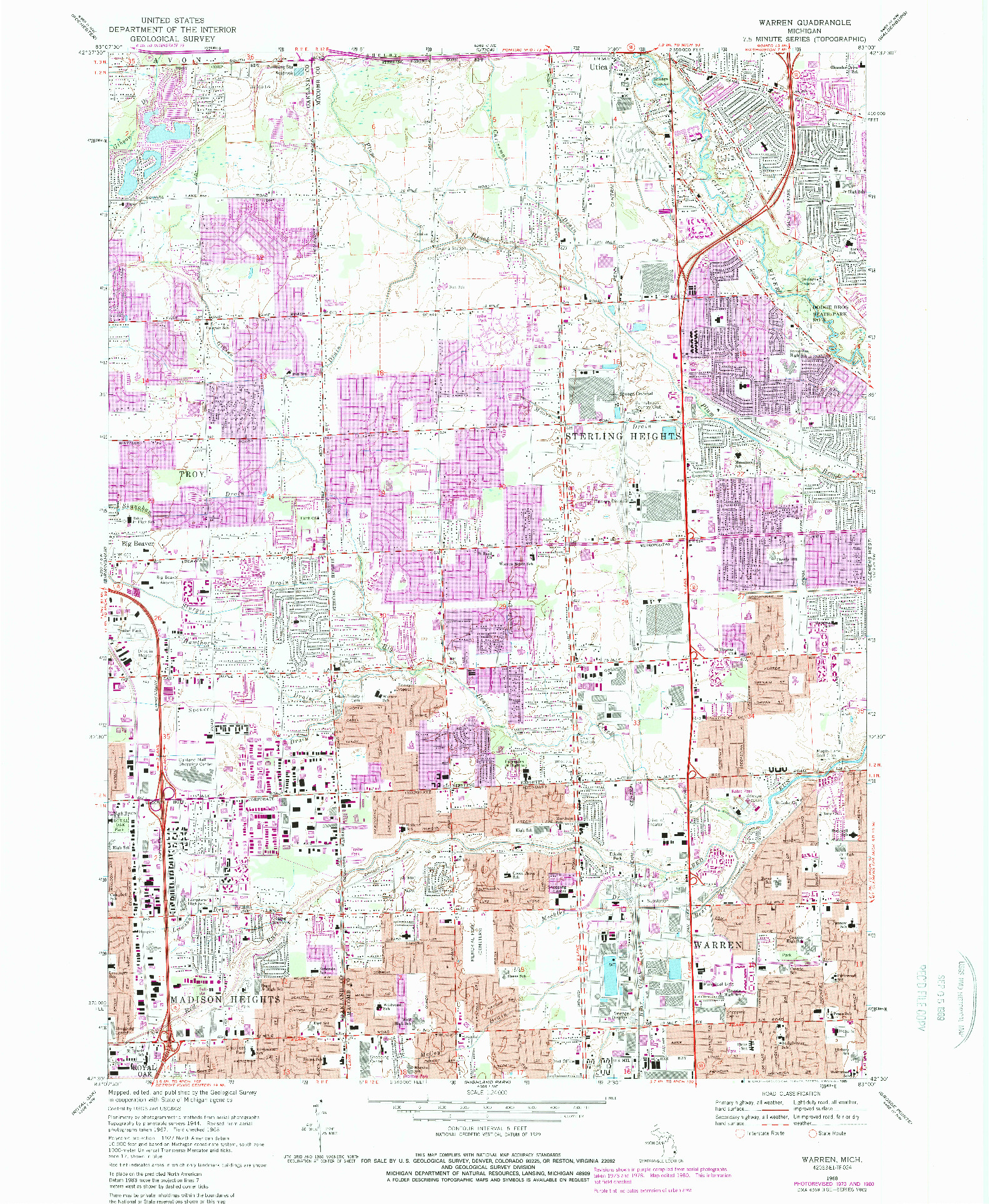 USGS 1:24000-SCALE QUADRANGLE FOR WARREN, MI 1968