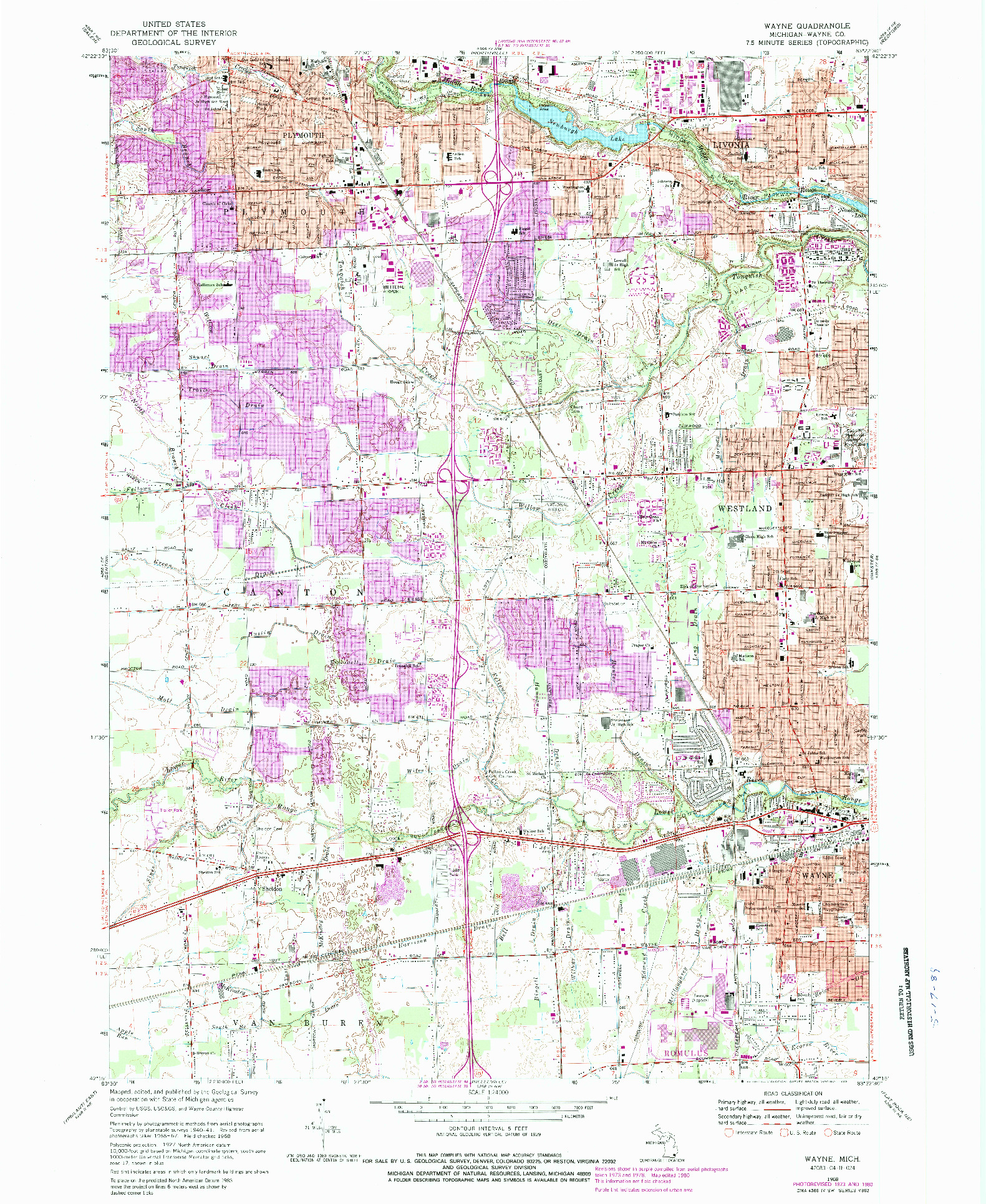 USGS 1:24000-SCALE QUADRANGLE FOR WAYNE, MI 1968