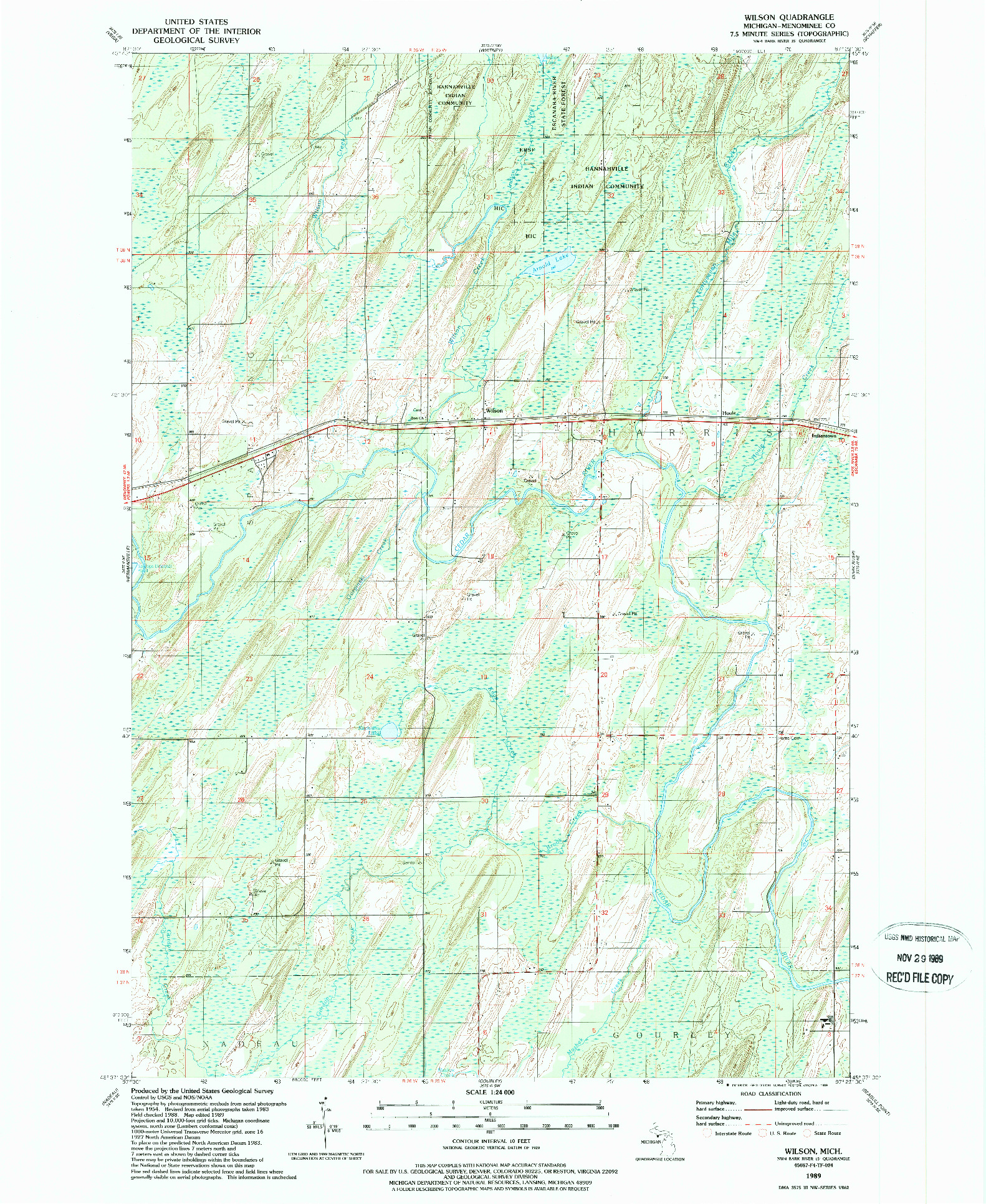 USGS 1:24000-SCALE QUADRANGLE FOR WILSON, MI 1989