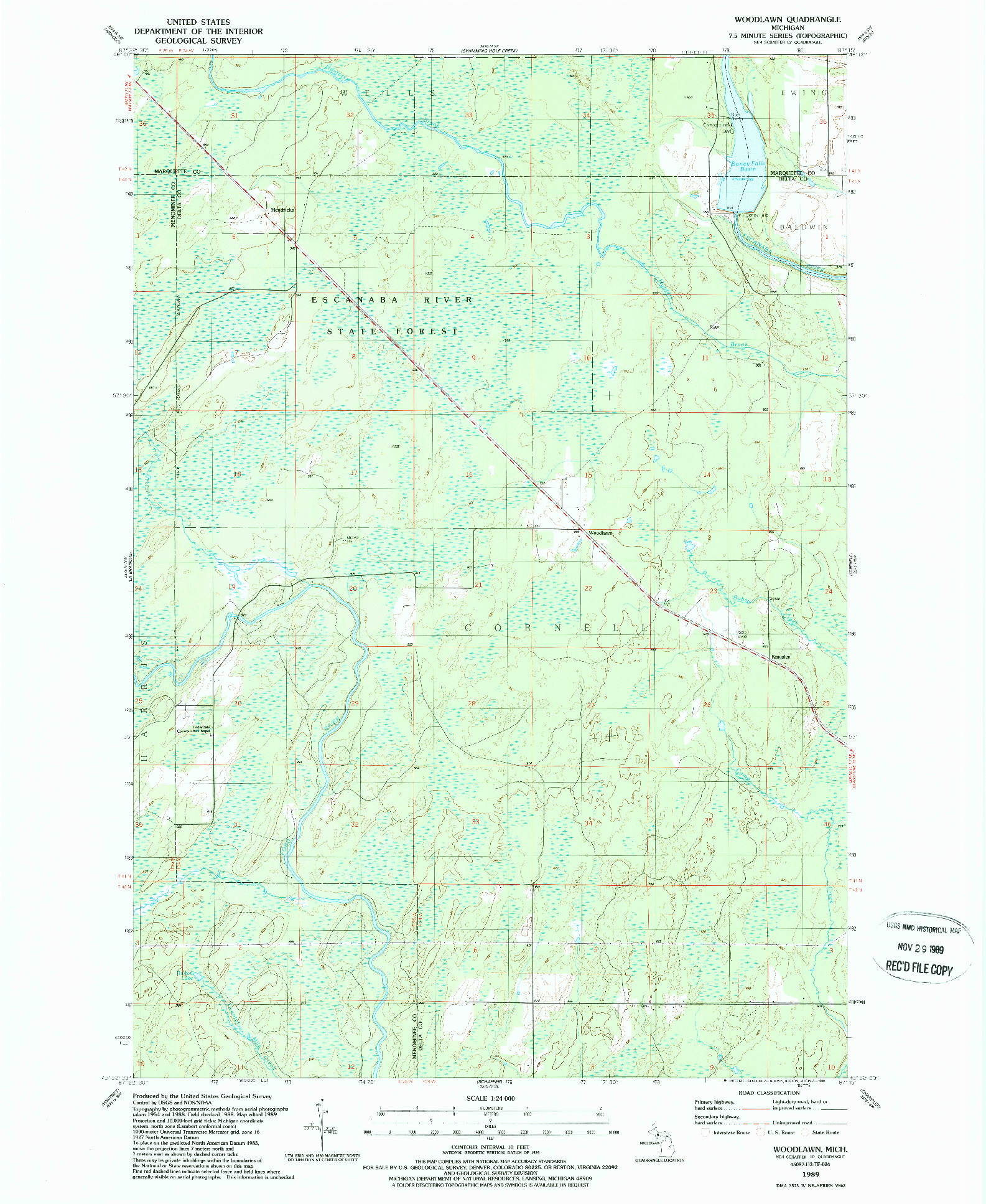 USGS 1:24000-SCALE QUADRANGLE FOR WOODLAWN, MI 1989