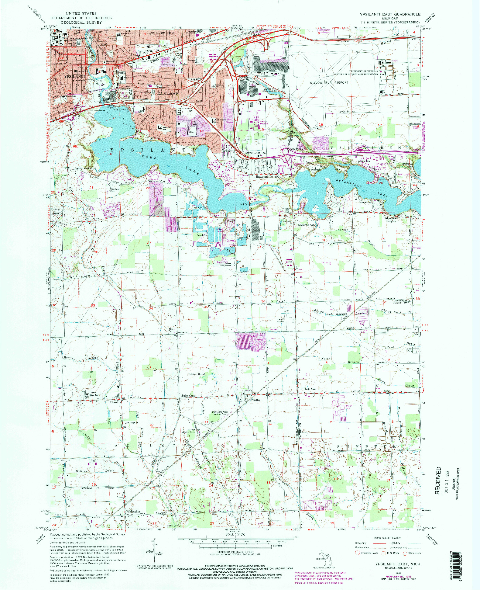 USGS 1:24000-SCALE QUADRANGLE FOR YPSILANTI EAST, MI 1967