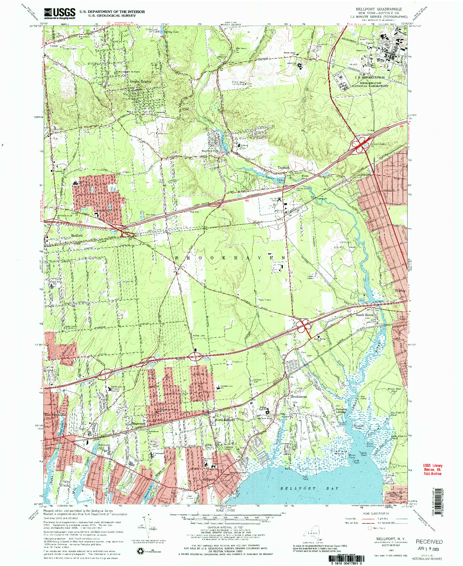 USGS 1:24000-SCALE QUADRANGLE FOR BELLPORT, NY 1967