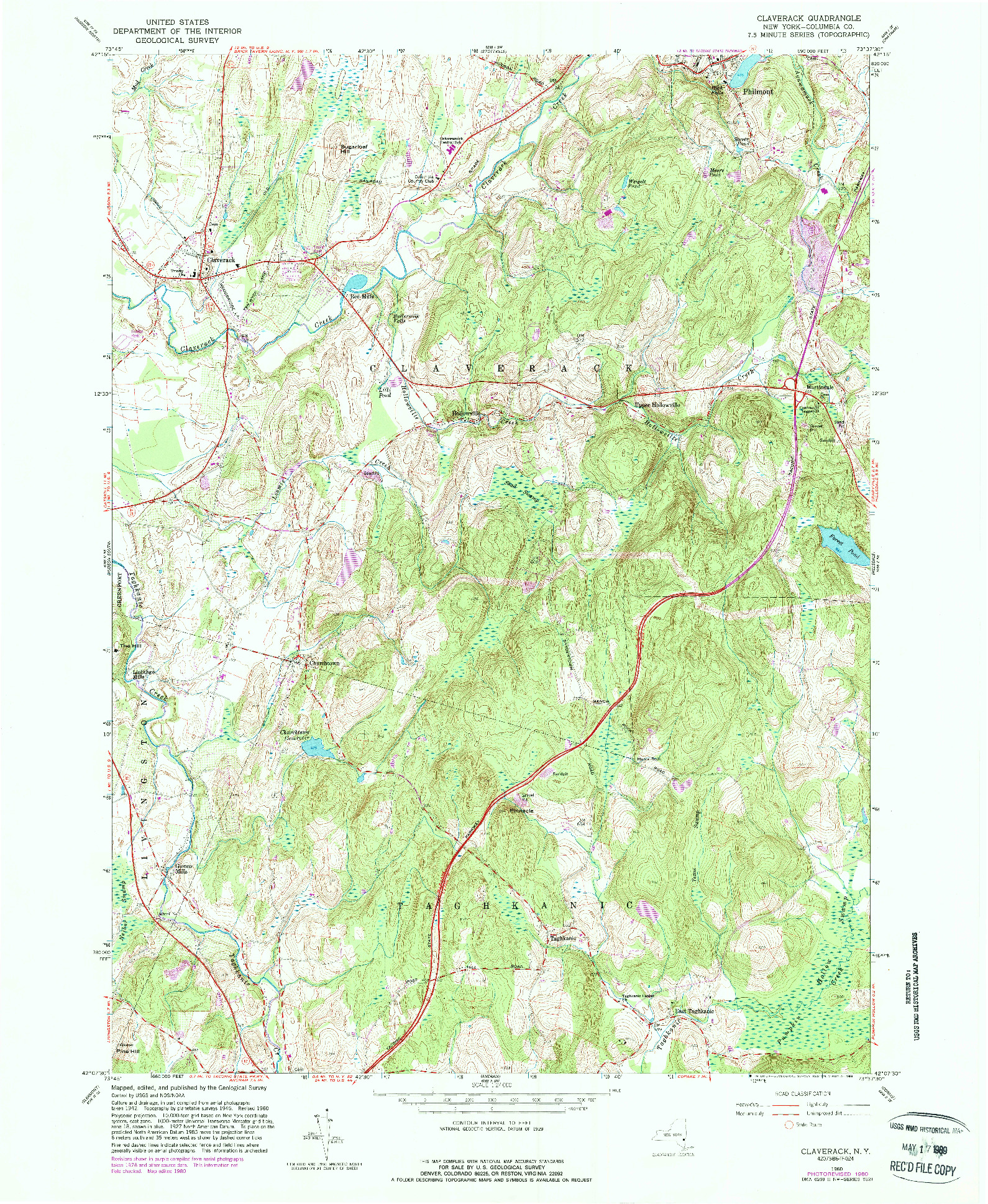 USGS 1:24000-SCALE QUADRANGLE FOR CLAVERACK, NY 1960