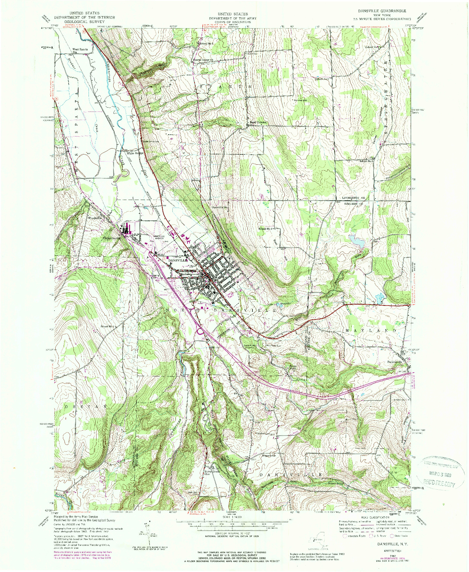 USGS 1:24000-SCALE QUADRANGLE FOR DANSVILLE, NY 1942