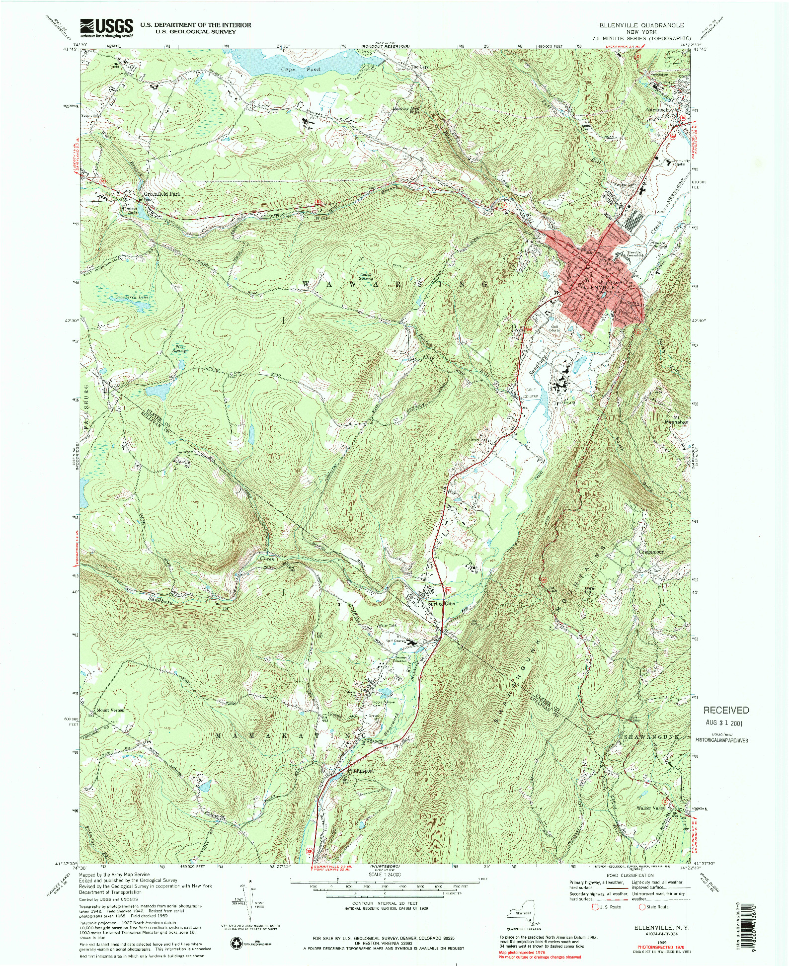 USGS 1:24000-SCALE QUADRANGLE FOR ELLENVILLE, NY 1969