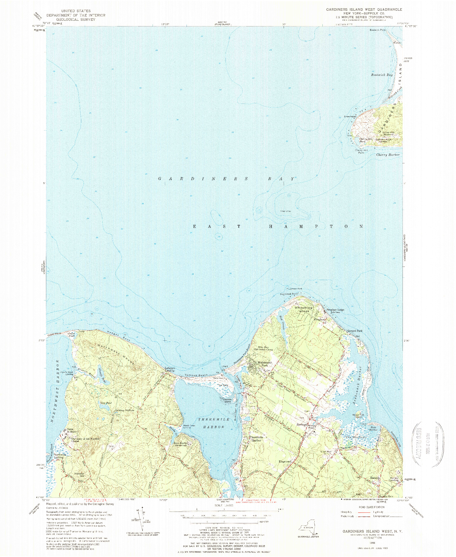 USGS 1:24000-SCALE QUADRANGLE FOR GARDINERS ISLAND WEST, NY 1956