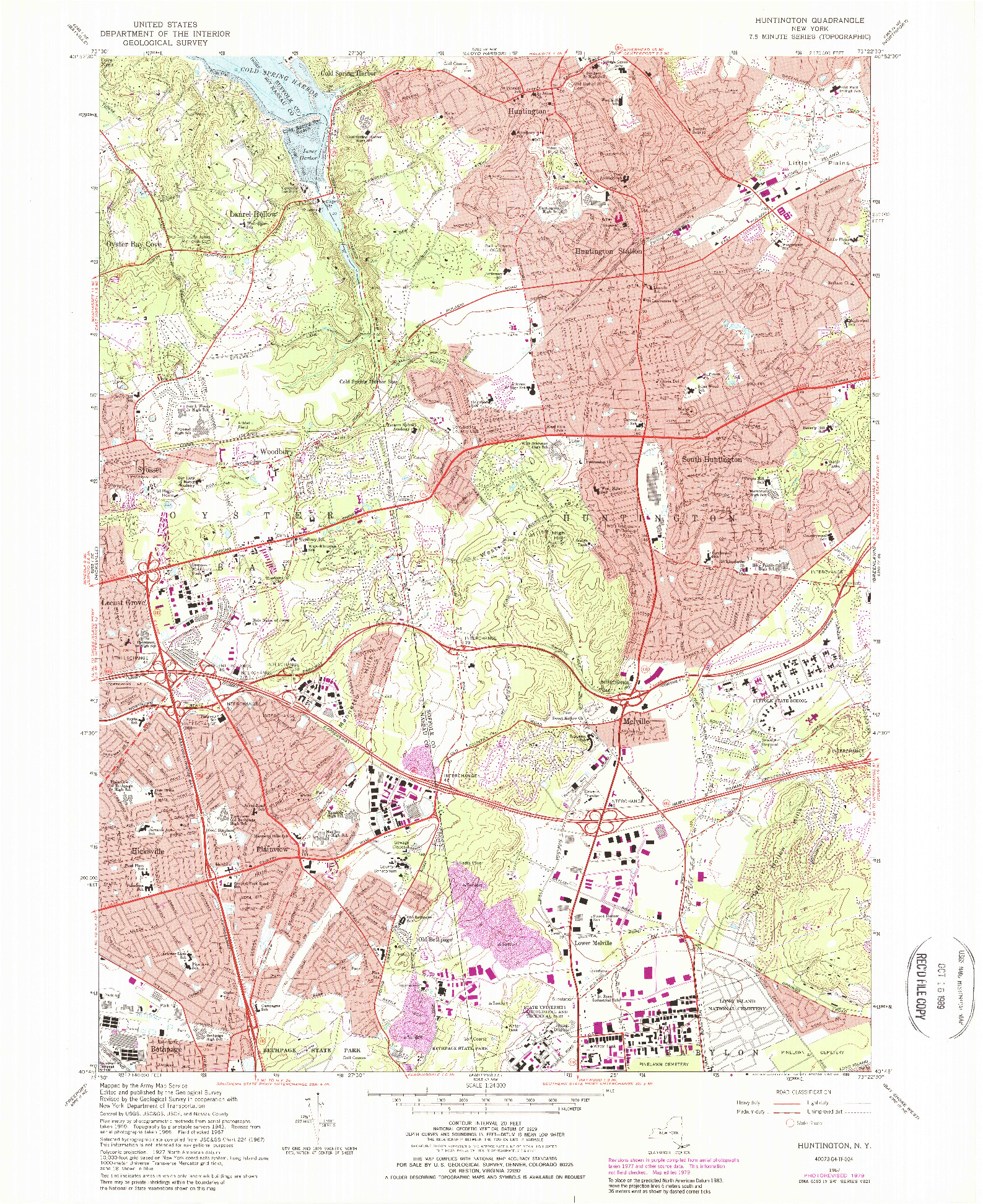 USGS 1:24000-SCALE QUADRANGLE FOR HUNTINGTON, NY 1967