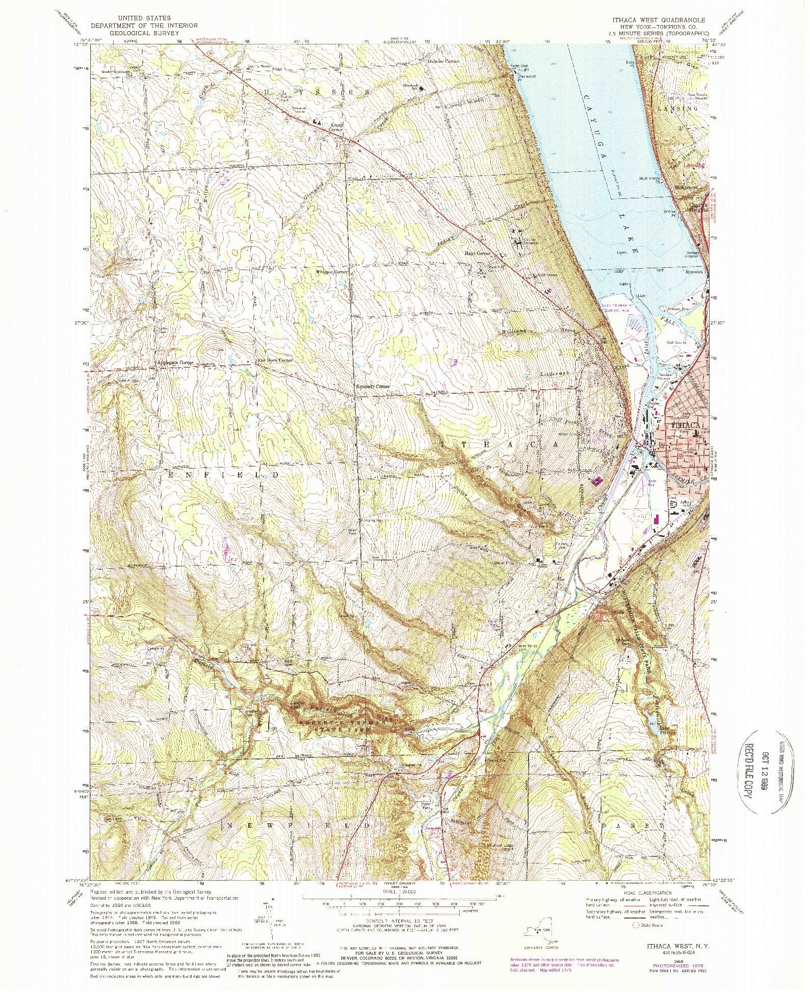 USGS 1:24000-SCALE QUADRANGLE FOR ITHACA WEST, NY 1969