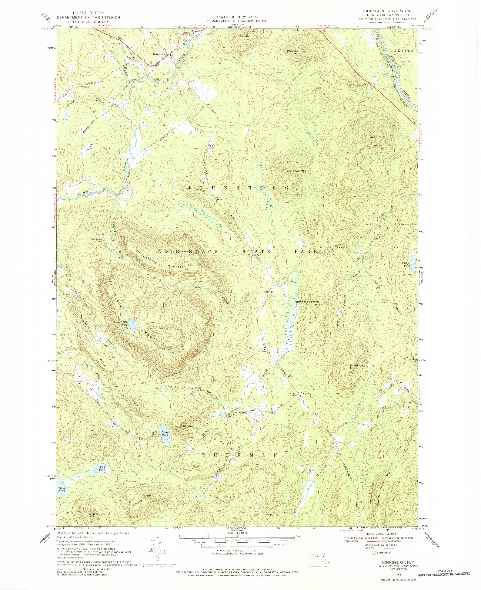 USGS 1:24000-SCALE QUADRANGLE FOR JOHNSBURG, NY 1968